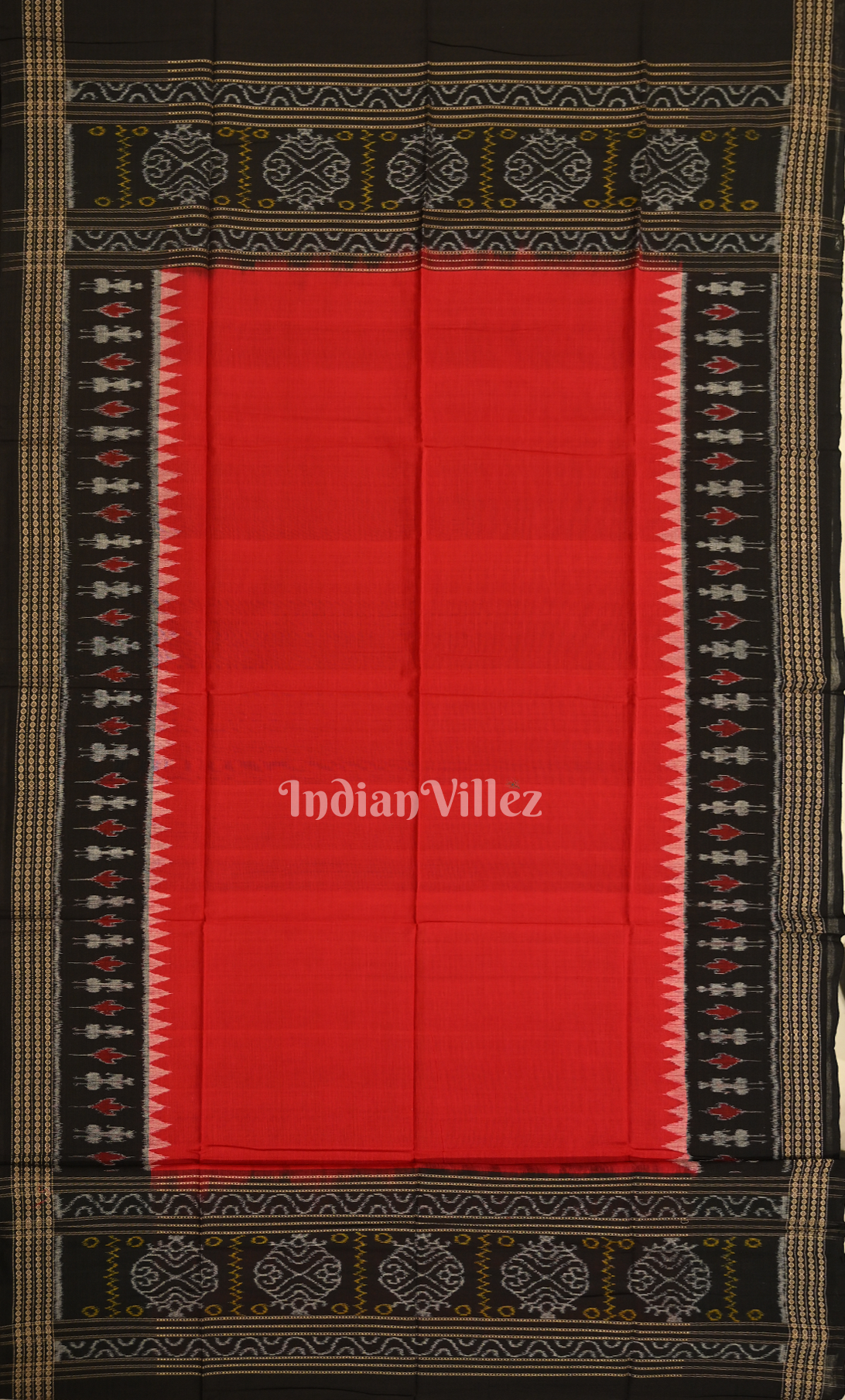 Black Red Pasapali Odisha Ikat Sambalpuri Dress Set & Dupatta 