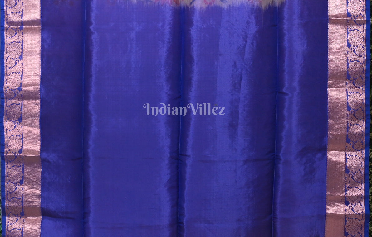 Cream Blue Pure Kanjivaram Soft Silk Saree 