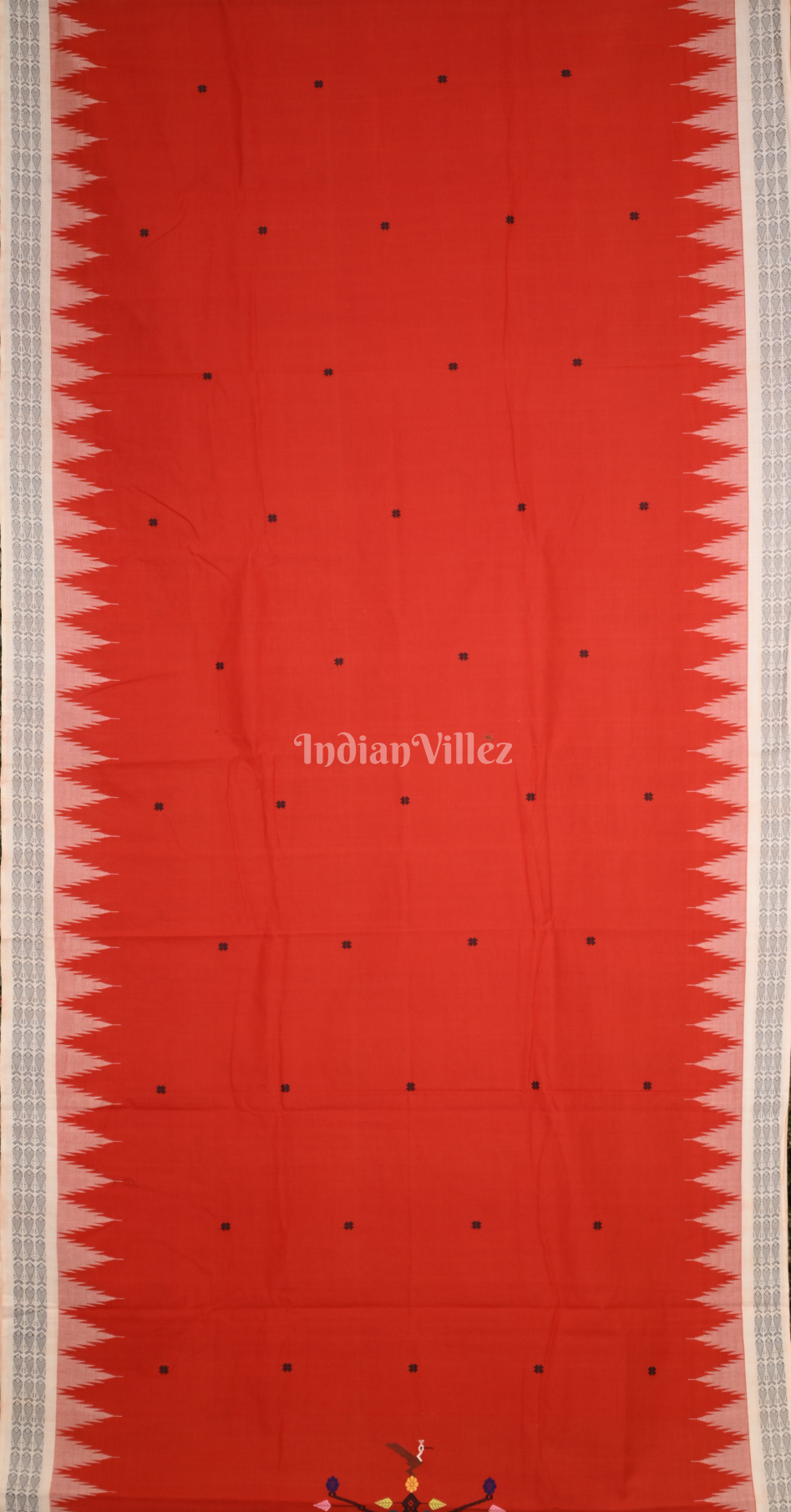 Red White Border Ganjam Bomkai Cotton Saree 