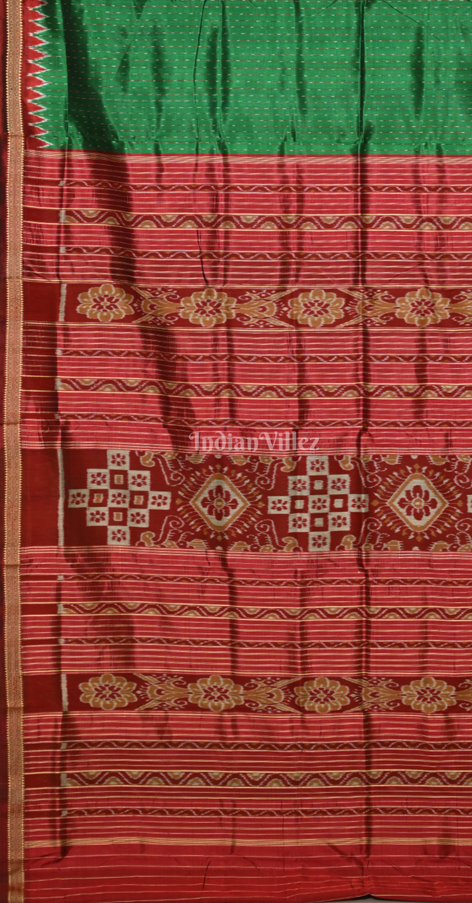 Green Red Odisha Ikat Khandua Silk Saree with Pasapali Anchal