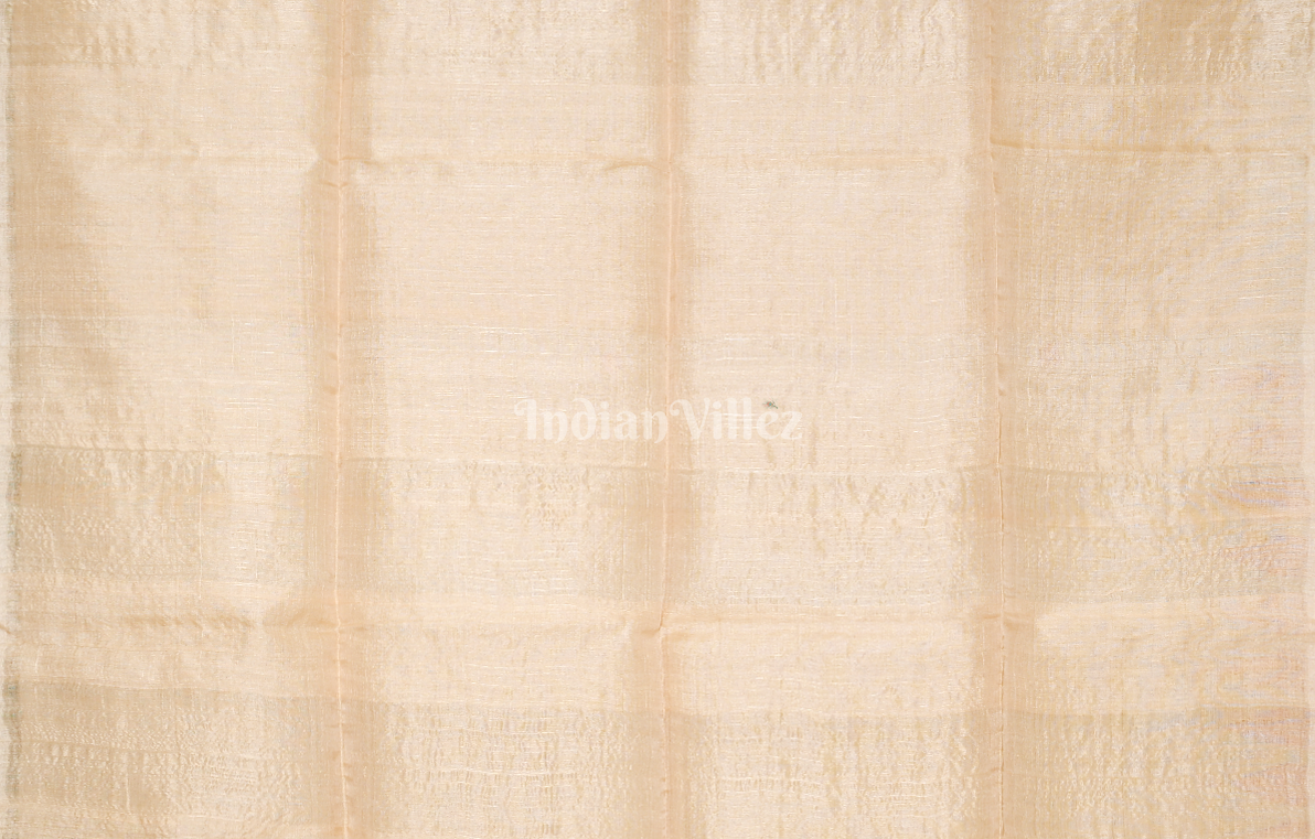 Beige with Green Pink Buti Design Tussar Silk Jamdani Saree 