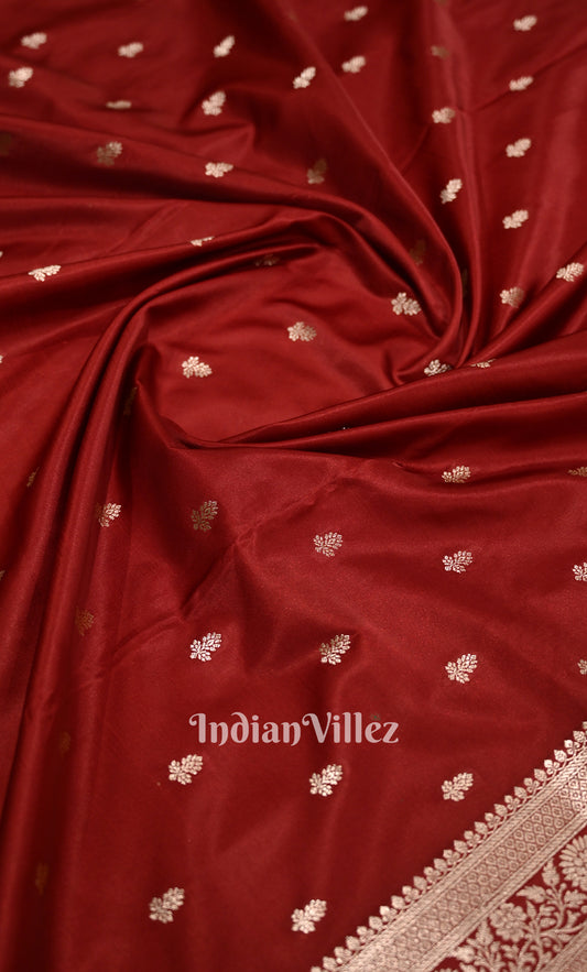 Maroon Red Pure Mashru Satin Silk Banarasi Saree 