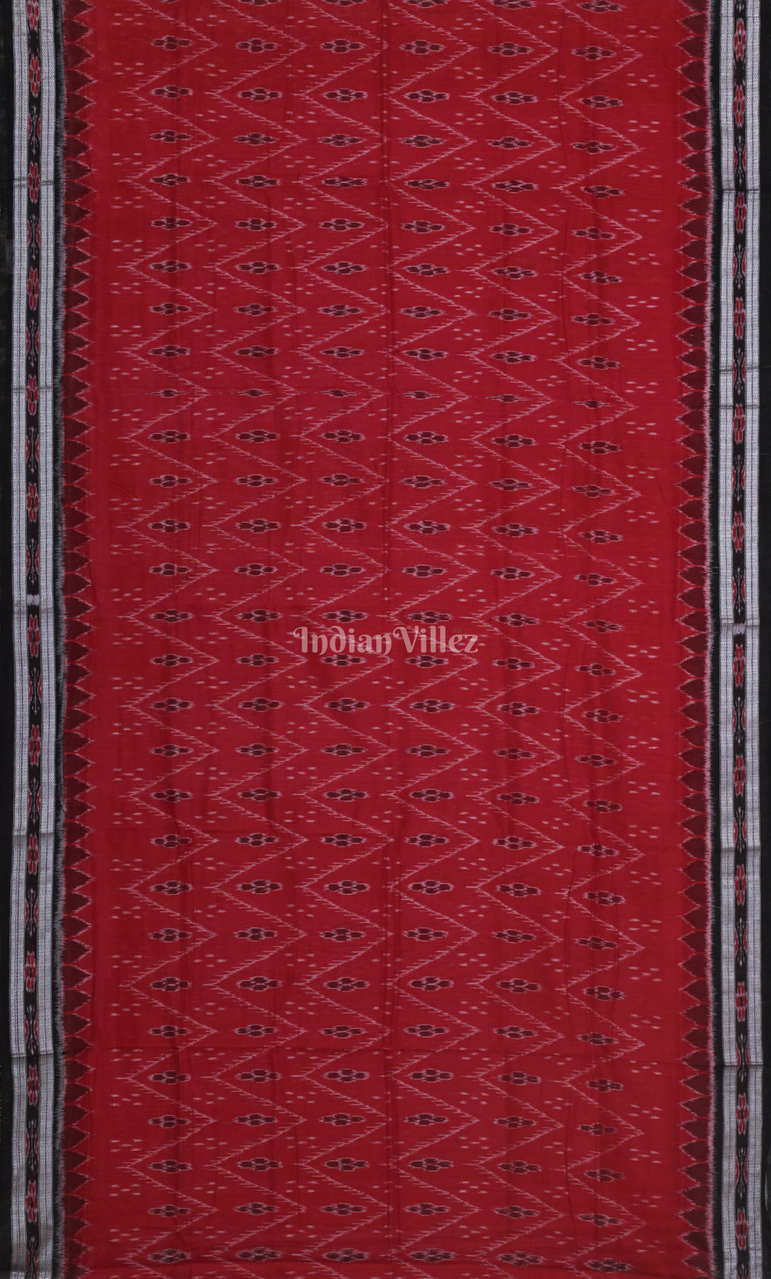 Red Black Waves Pattern Odisha Ikat Maniabandha Cotton Saree 