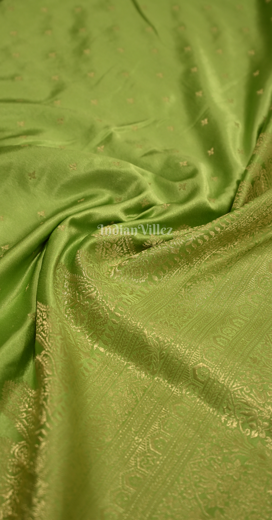 Mehendi Green Satin Silk Banarasi Saree With Brocade Blouse