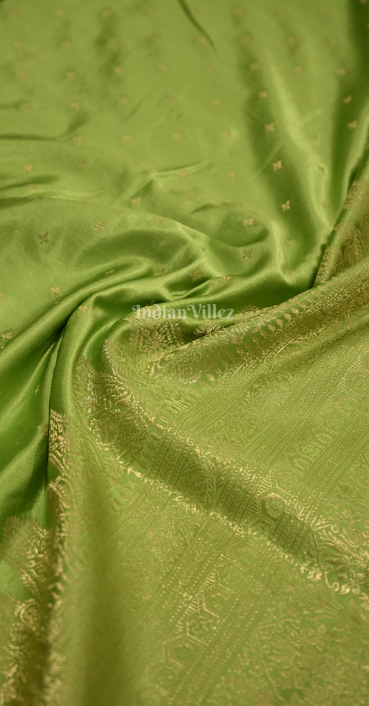 Mehendi Green Satin Silk Banarasi Saree With Brocade Blouse