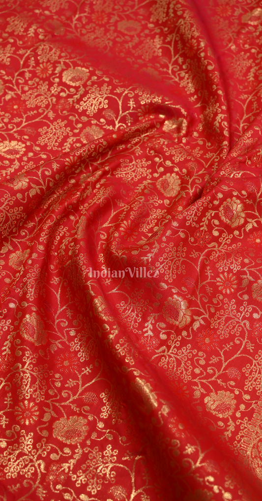 Red Floral Buttas Pure Brocade Kanjivaram Silk Saree