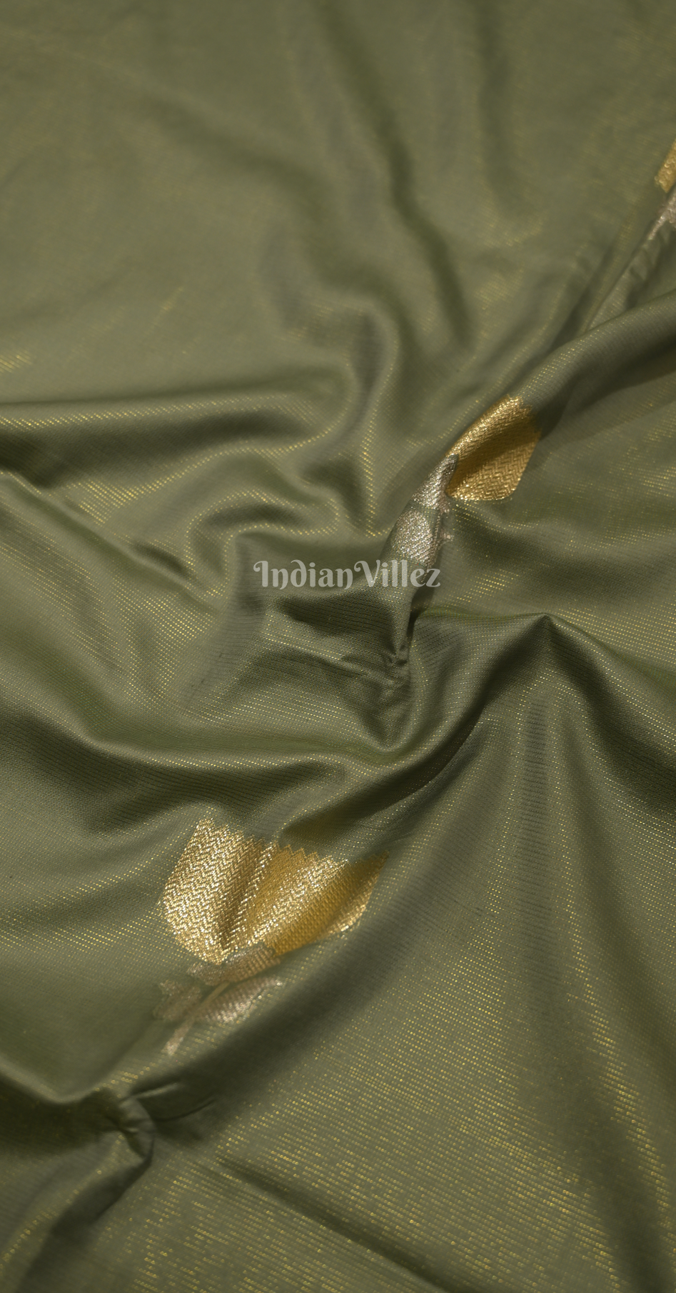 Olive Green Golden Zari Base Designer Lotus Saree