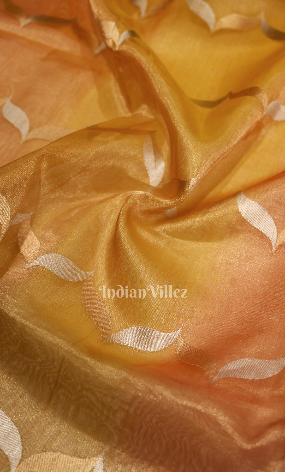 Brick Red Pure Kora Banarasi Tissue Saree with Suna Rupa Work
