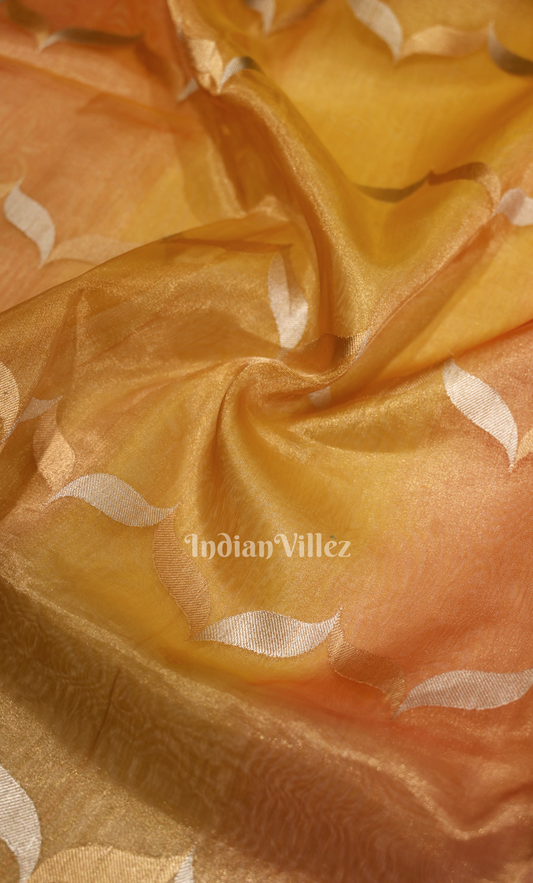 Brick Red Pure Kora Banarasi Tissue Saree with Suna Rupa Work