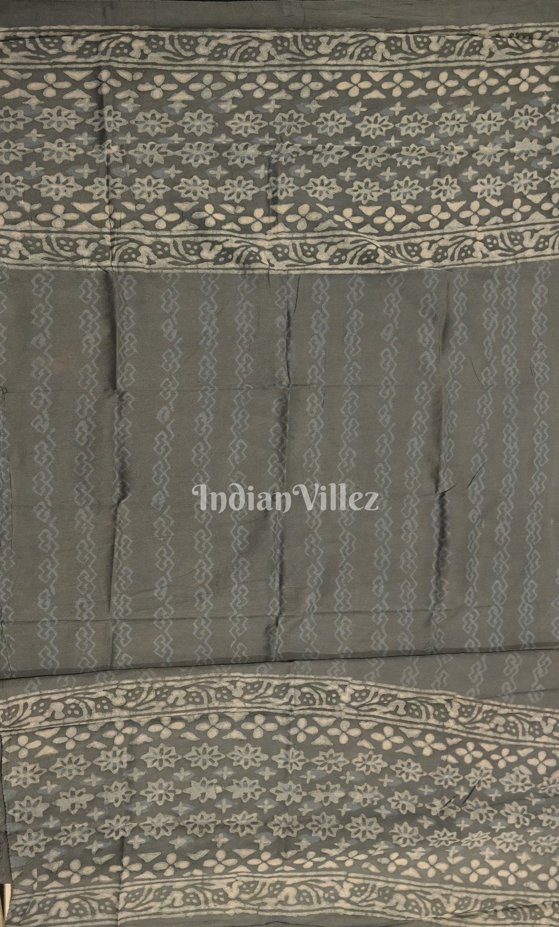 Grey White Floral Dabu Block Printed Chanderi Silk Suit Sets