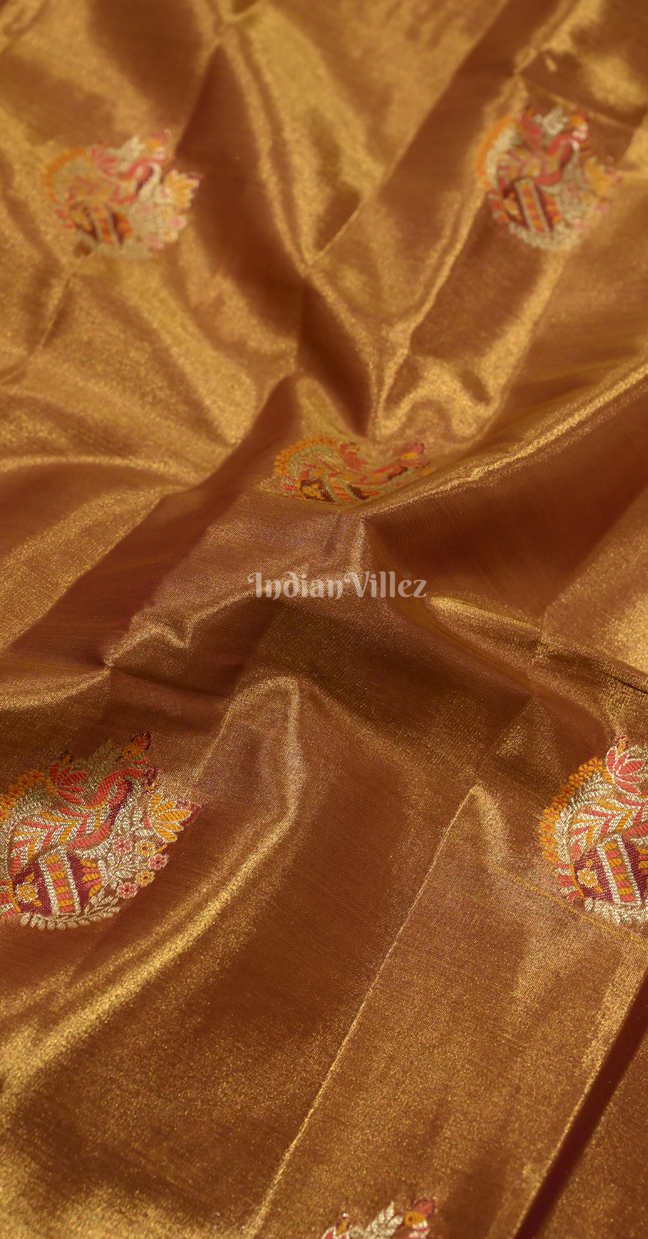 Copper Brown Golden Pure Kanjivaram Tissue Silk Saree 