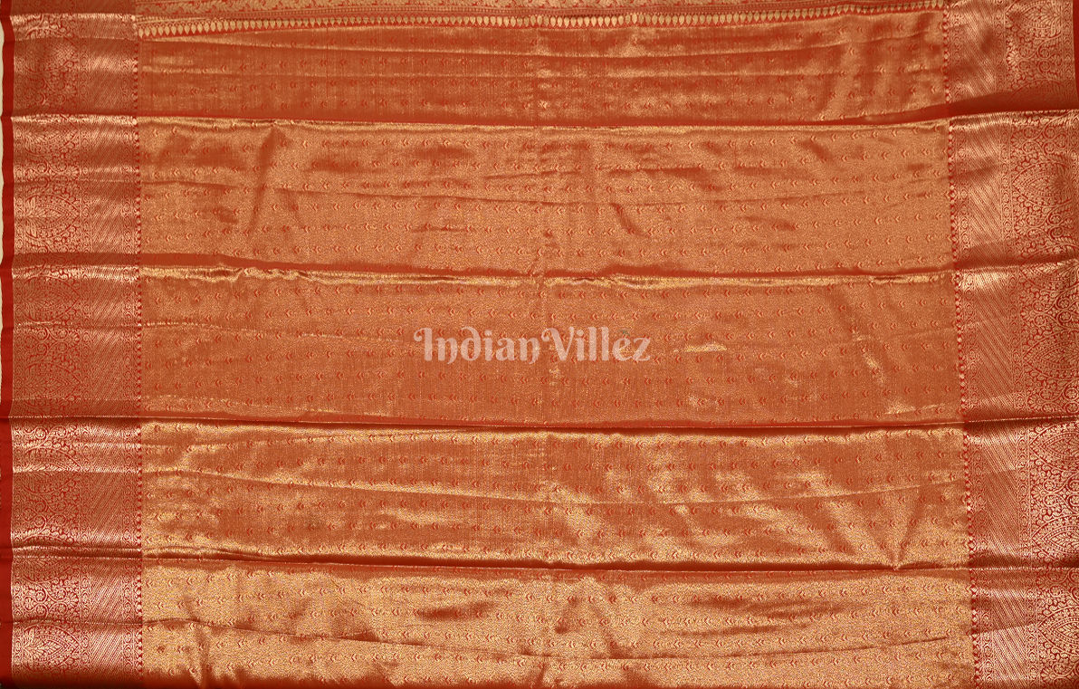 Brown Golden Floral Pure Kanjivaram Tissue Silk Saree