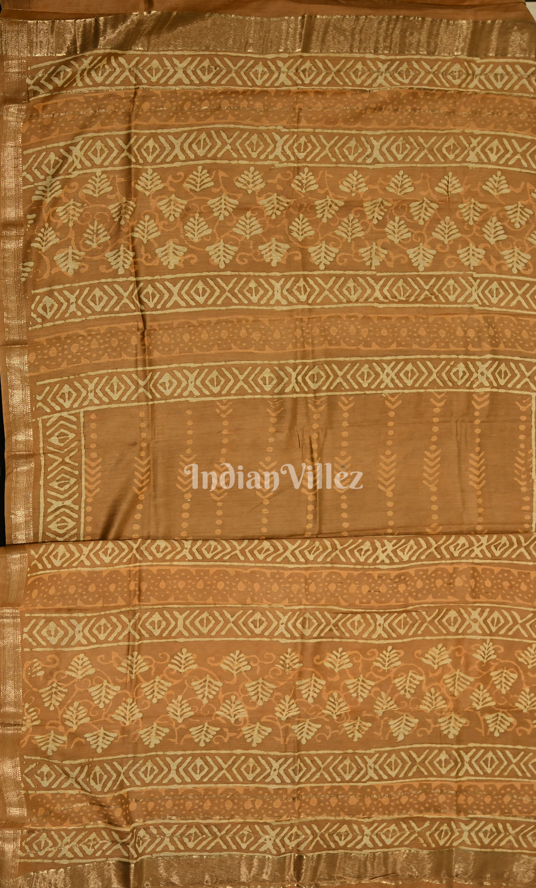 Brown Golden Dabu Block Printed Cortton Suit Sets 