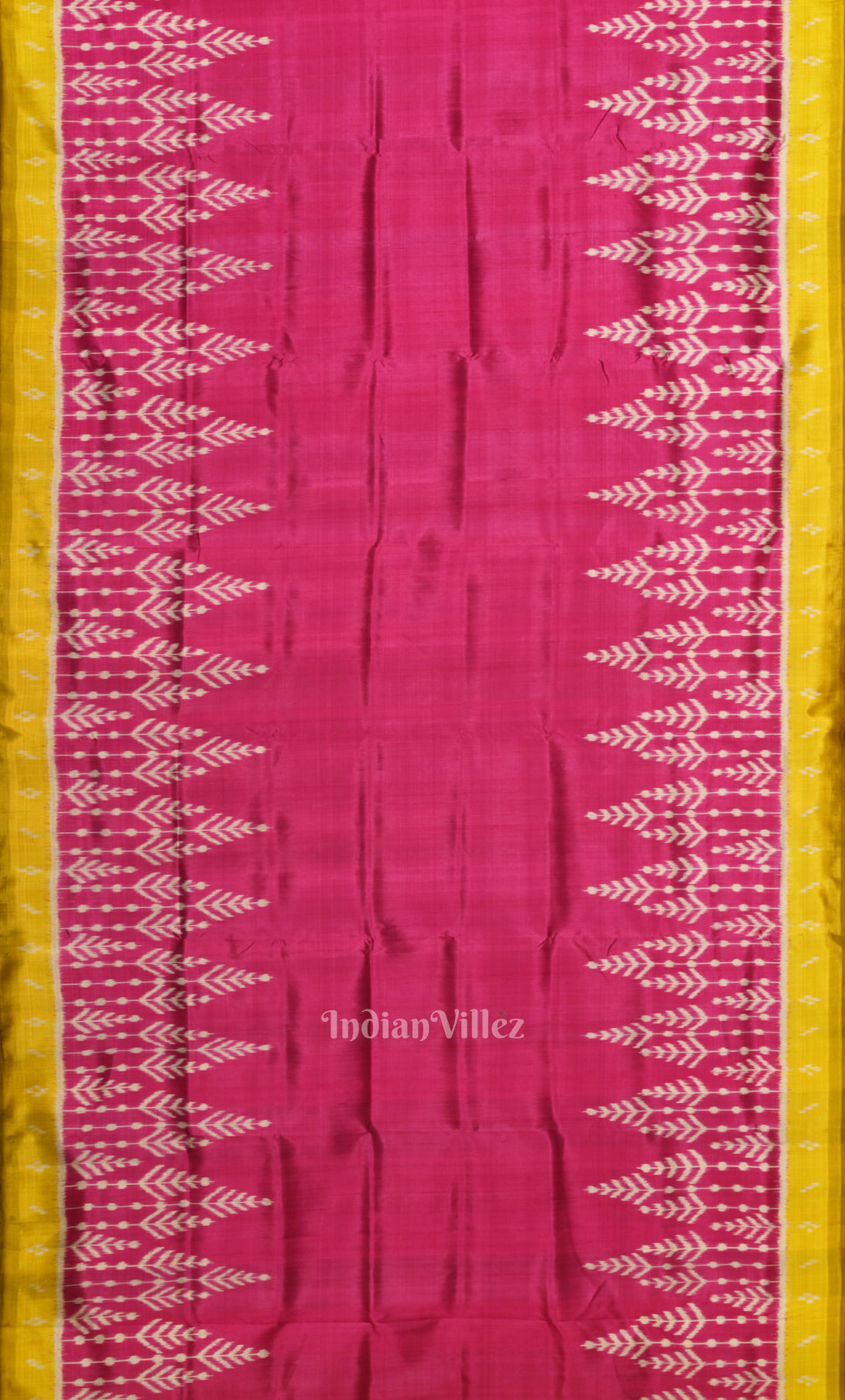 Rani Pink Yellow Odisha Ikat Contemporary Designer Silk Saree