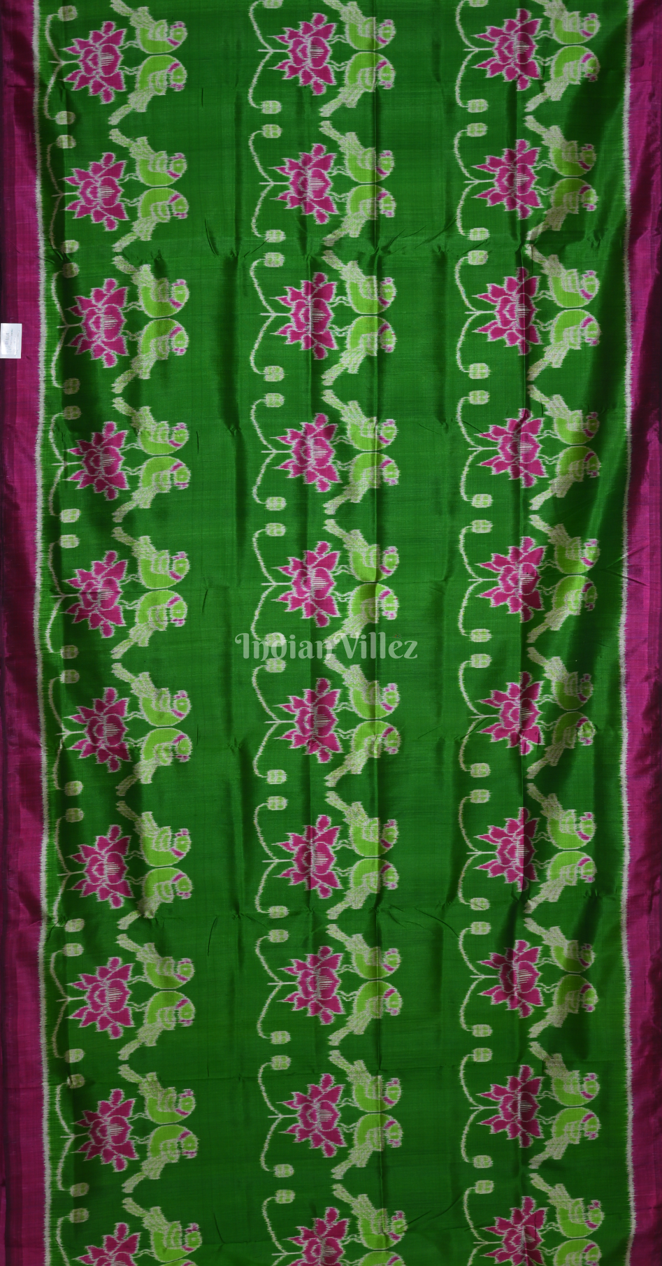 Green Magenta Pink Lotus Parrot  Motif Odisha Ikat Contemporary Designer Silk Saree 