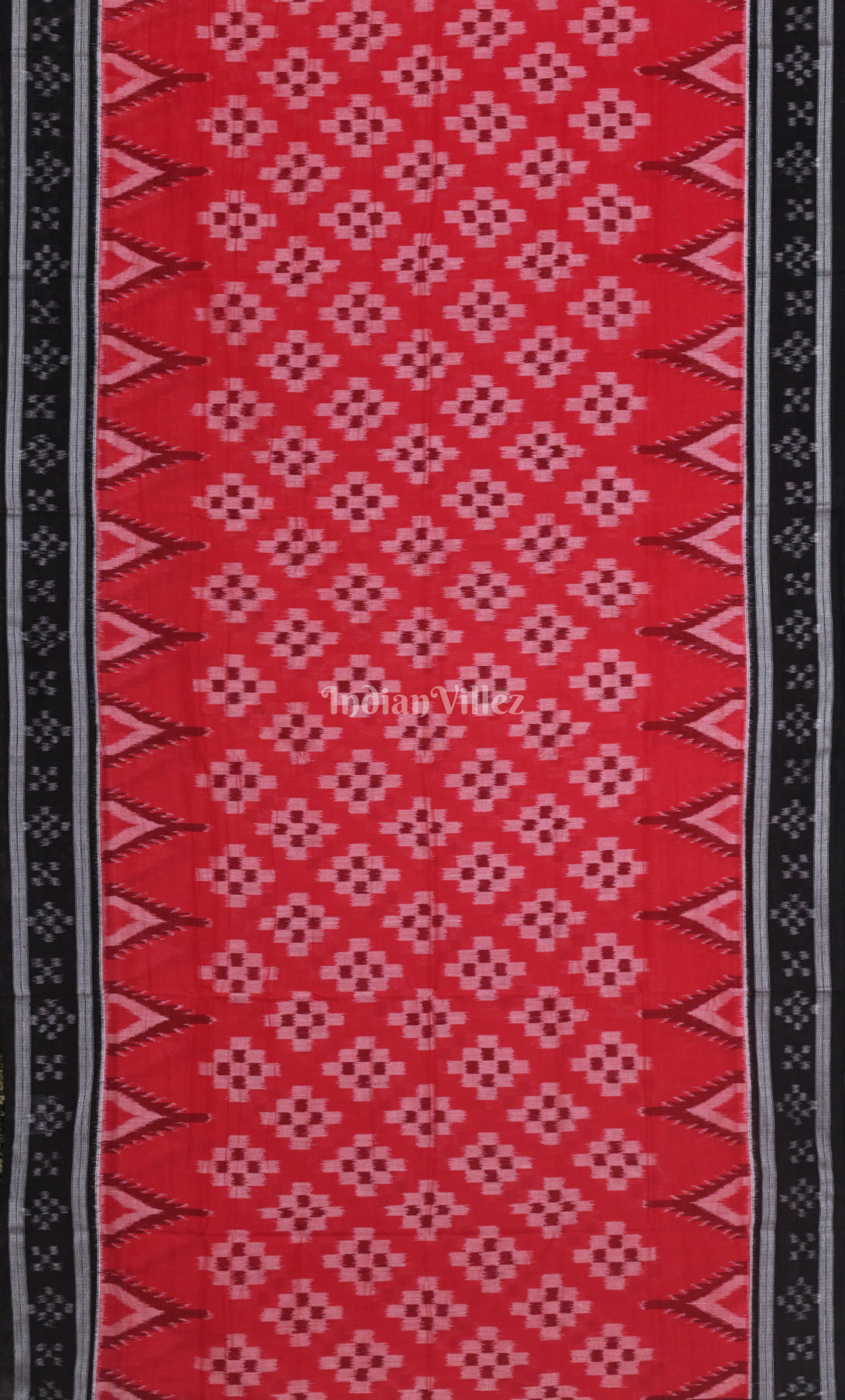 Red Black Pasapali Odisha Ikat Sambalpuri Cotton Saree 