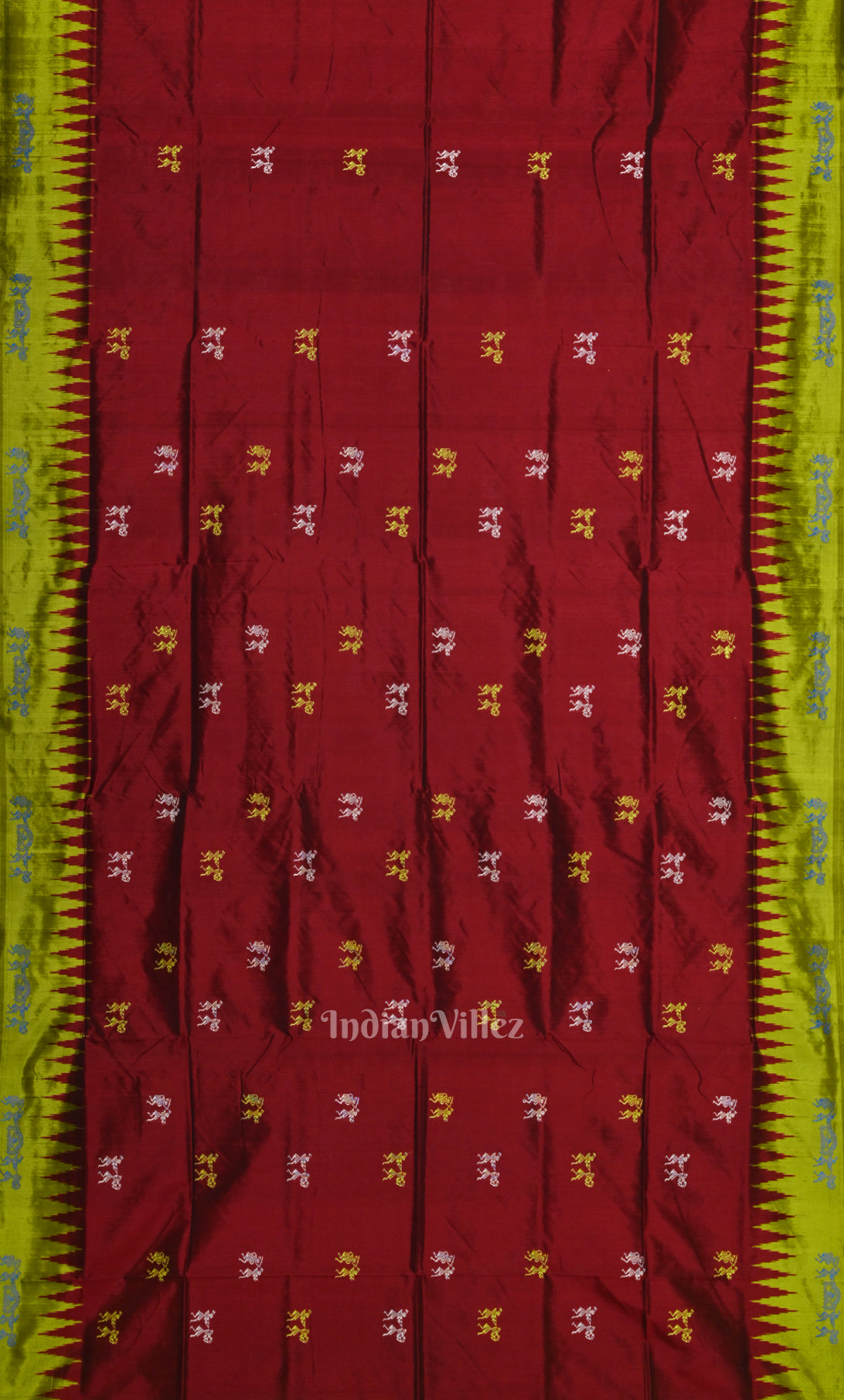 Maroon Green Tribal Doli Sawari Odisha Ikat Bomkai Sambalpuri Silk Saree