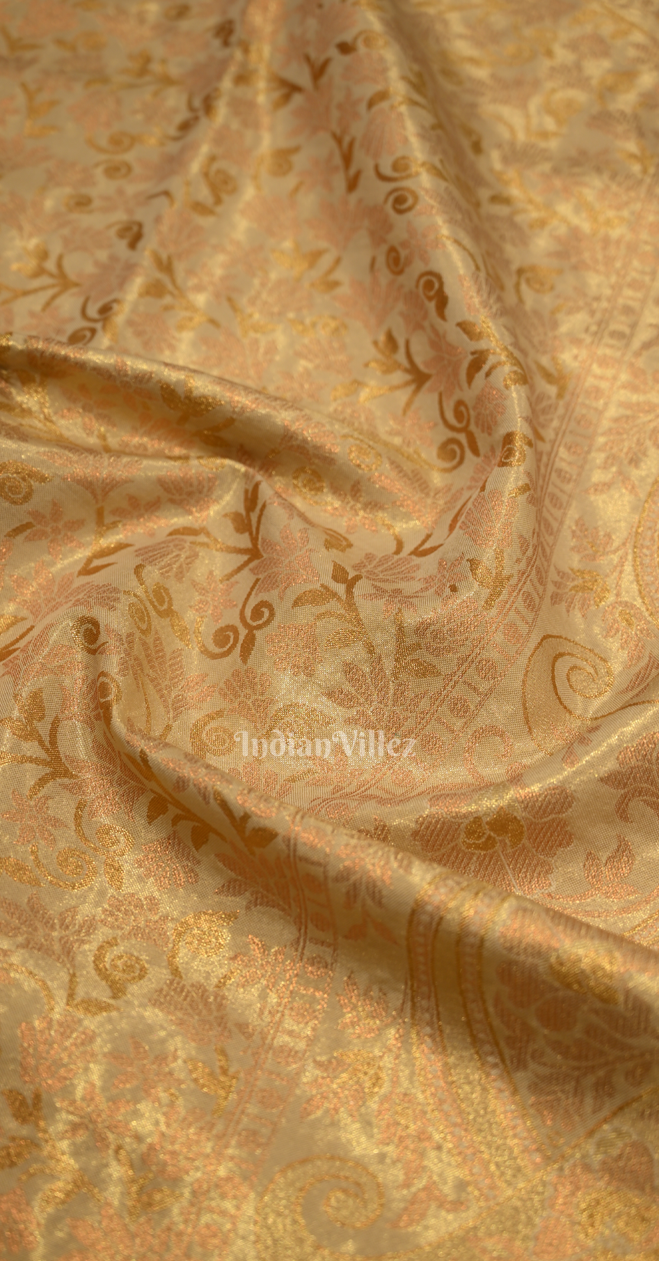 Beige Floral Zari Tissue Kanjivaram Silk Saree