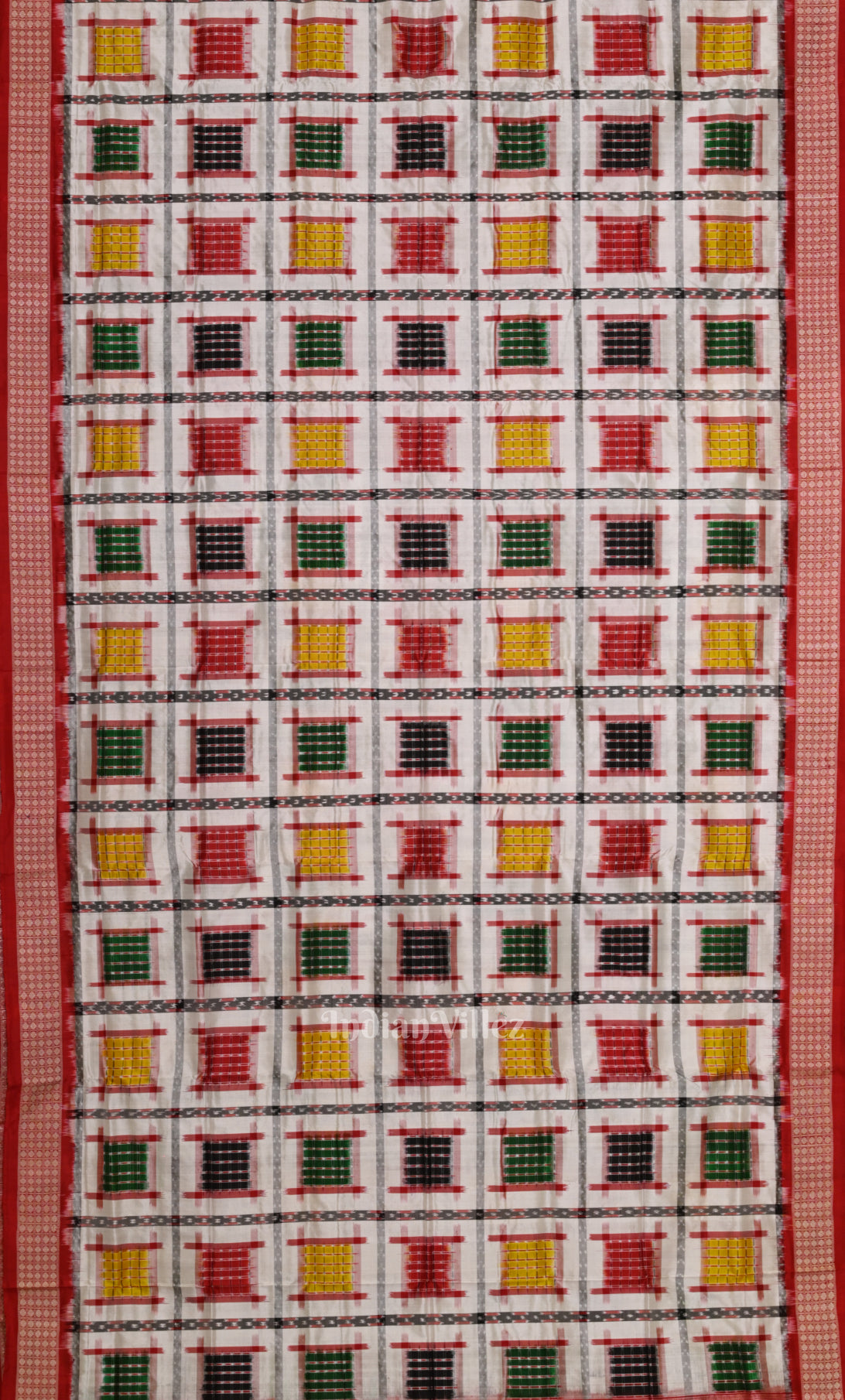 White Red Ashwini Odisha Ikat Sambalpuri Silk Saree
