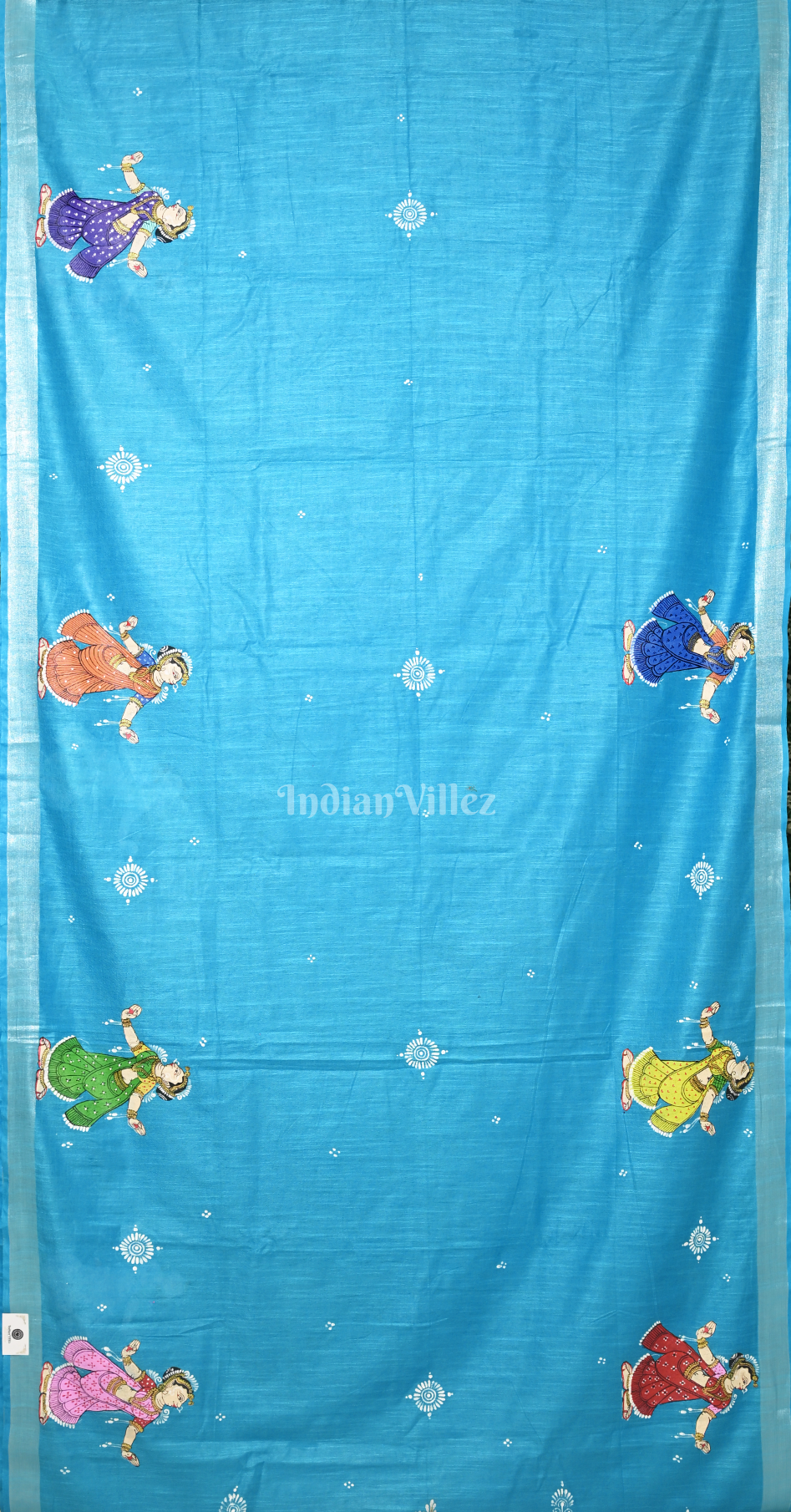 Sky Blue Krishna Raas Leela Hand-Painted Pattachitra Saree