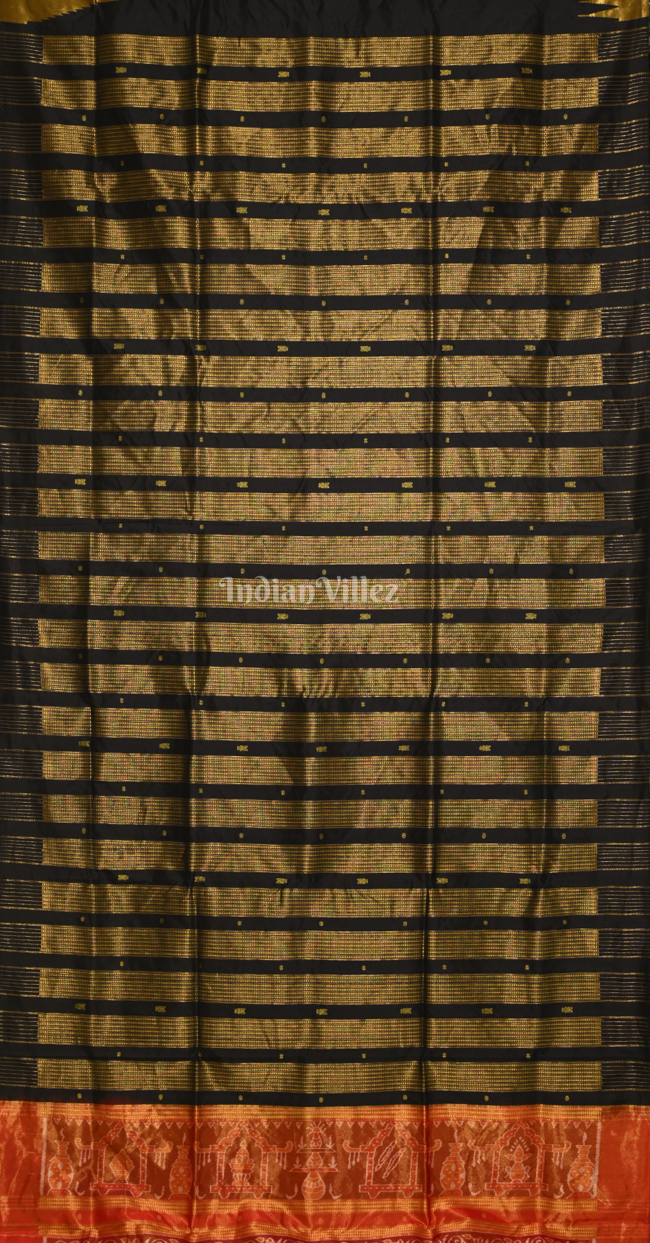 Golden Black Red Half Tissue Sambalpuri Silk Saree with Doli Barat Anchal 