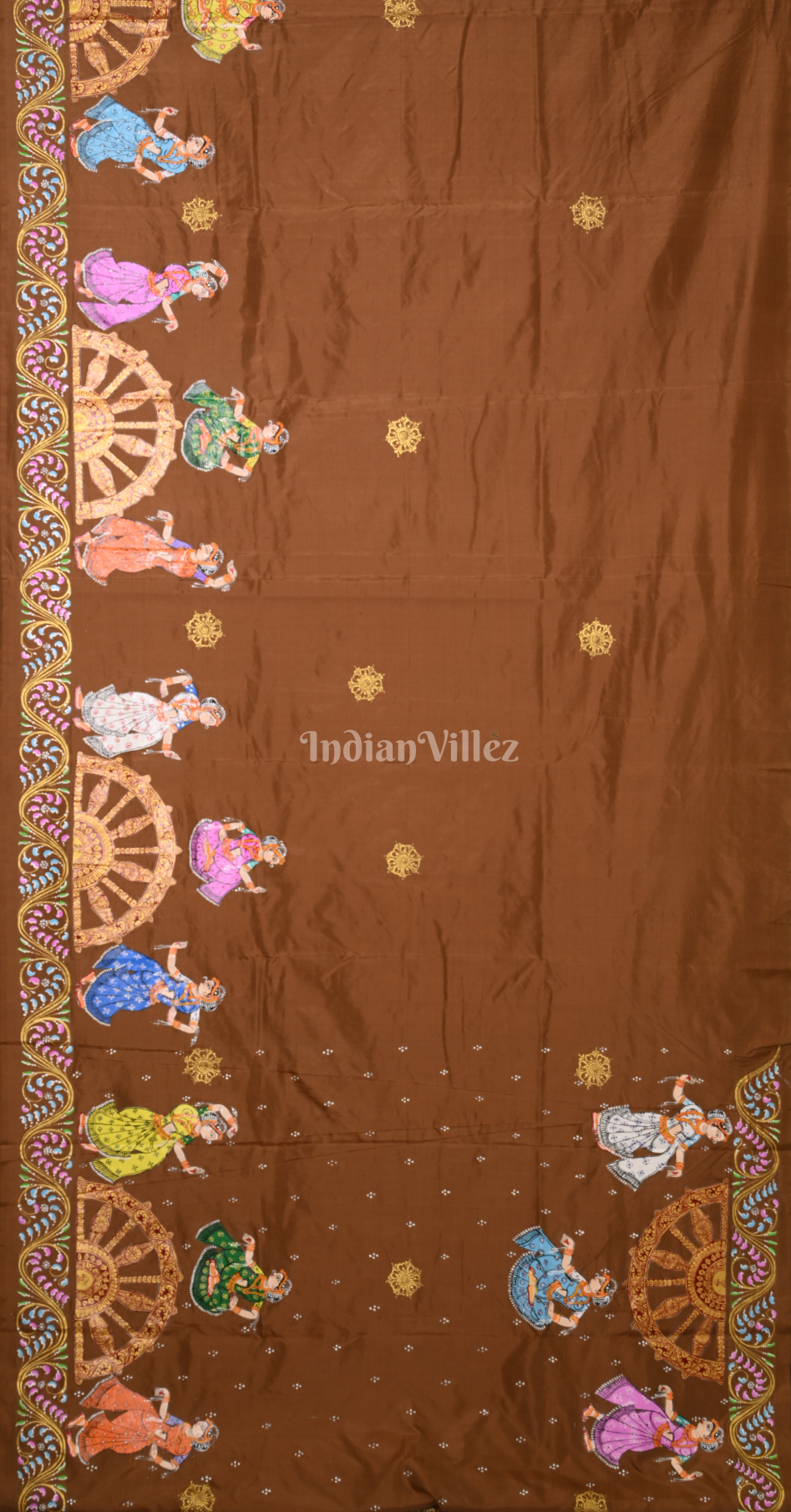 Brown Nartaki Konark Temple Hand-Painted Pattachitra Saree 