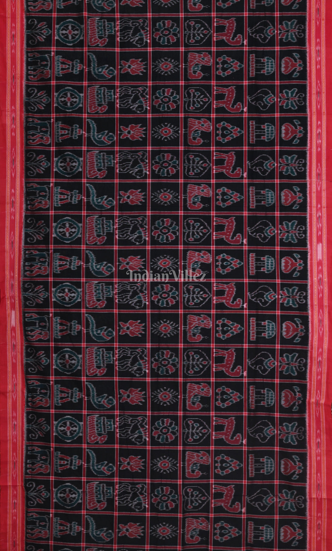 Black Maroon Nabakothi Odisha Ikat Sambalpuri Cotton Saree