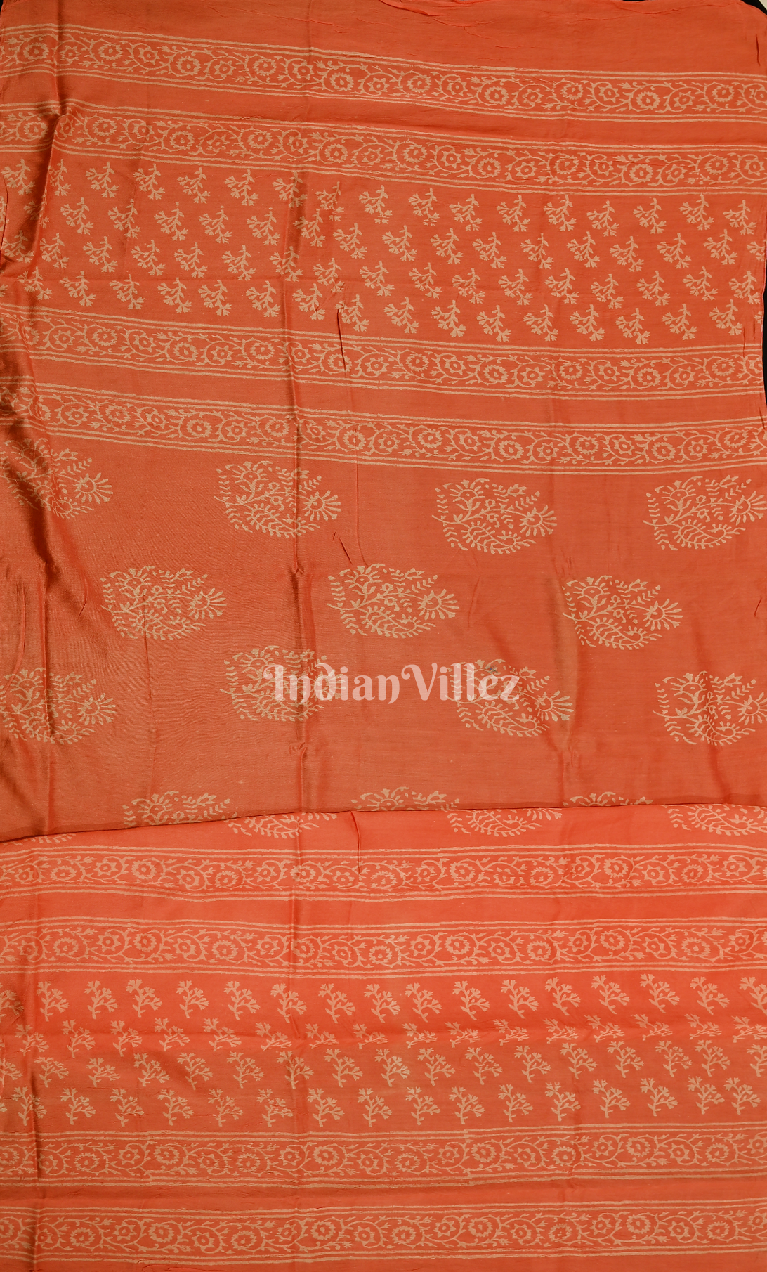 Red Orange Block Printed Chanderi Silk Suit Sets 