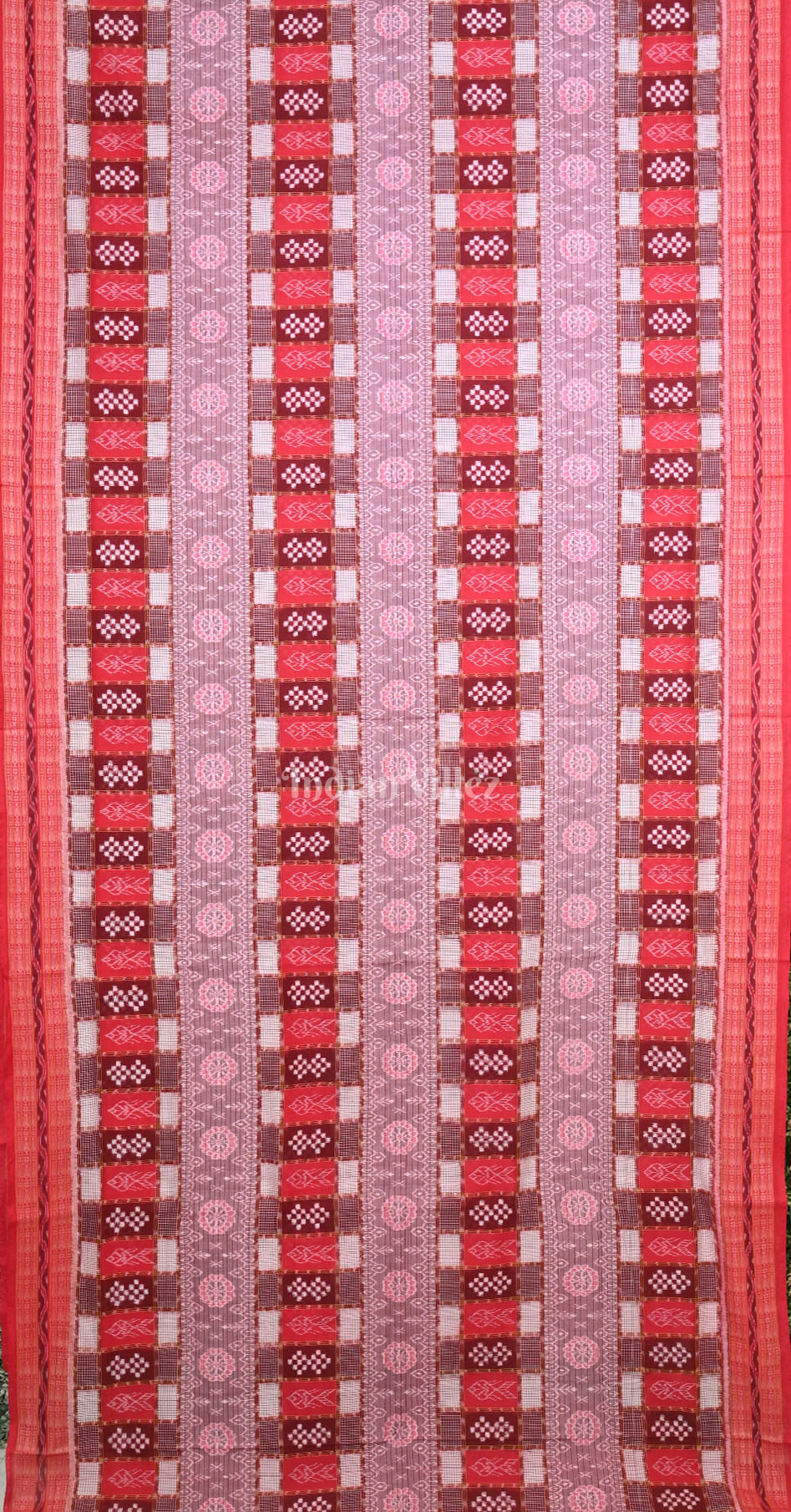 Red Maroon Pink Pasapali Triple Layer Odisha Ikat Sambalpuri Cotton Saree