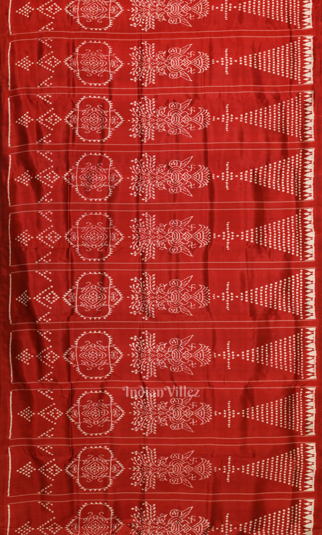 Red Jhoti Theme Odisha Ikat Contemporary Silk Saree with Lotus Anchal