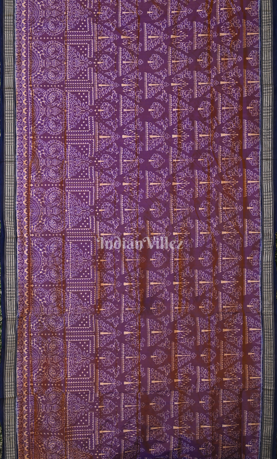 purple Blue Tree Motif Odisha Ikat Sambalpuri Silk Saree 