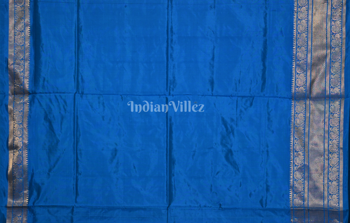 Mustard Yellow Blue Pochampally Ikat Silk Saree