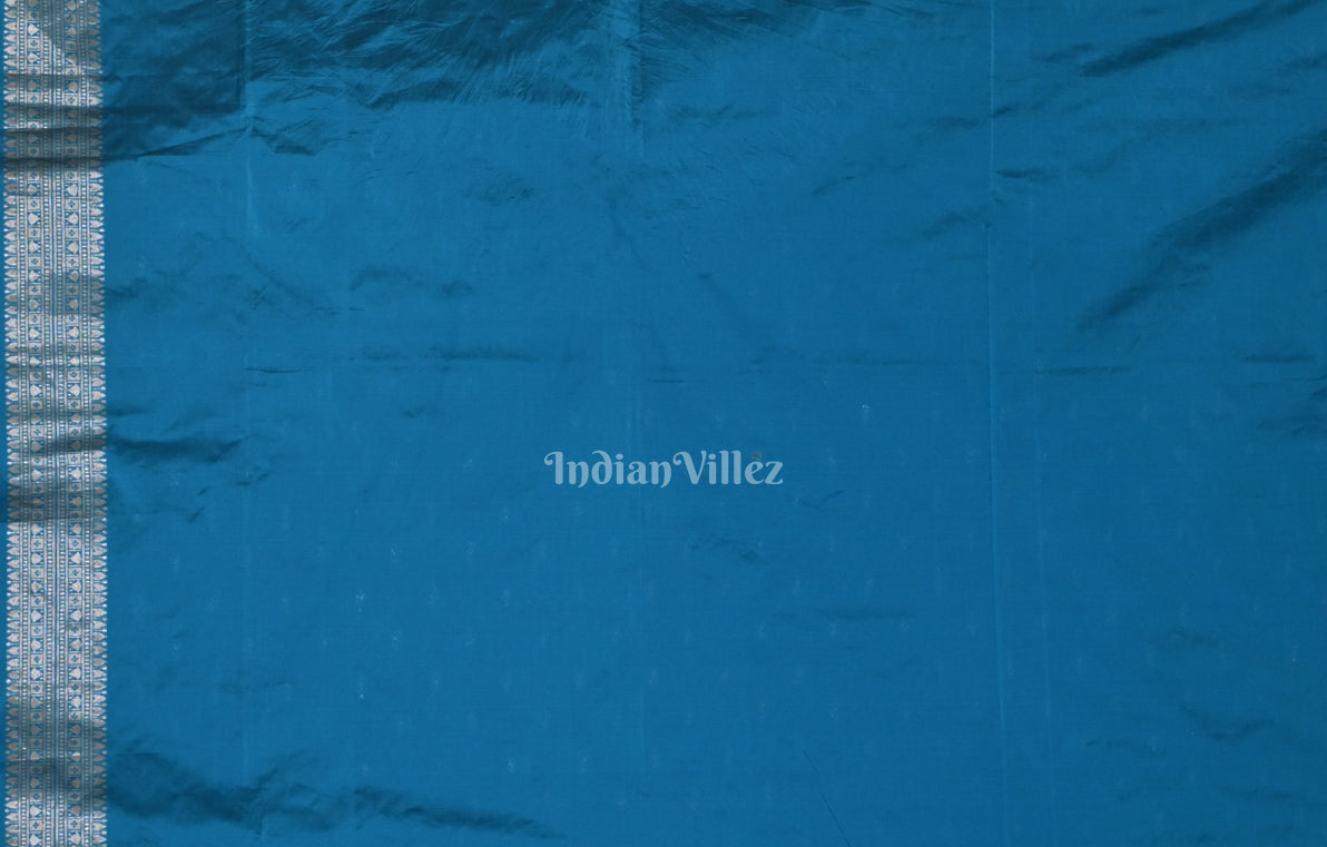 Peacock Blue Handwoven Banarasi Katan Silk Saree with Kashi Ghat Weaves 