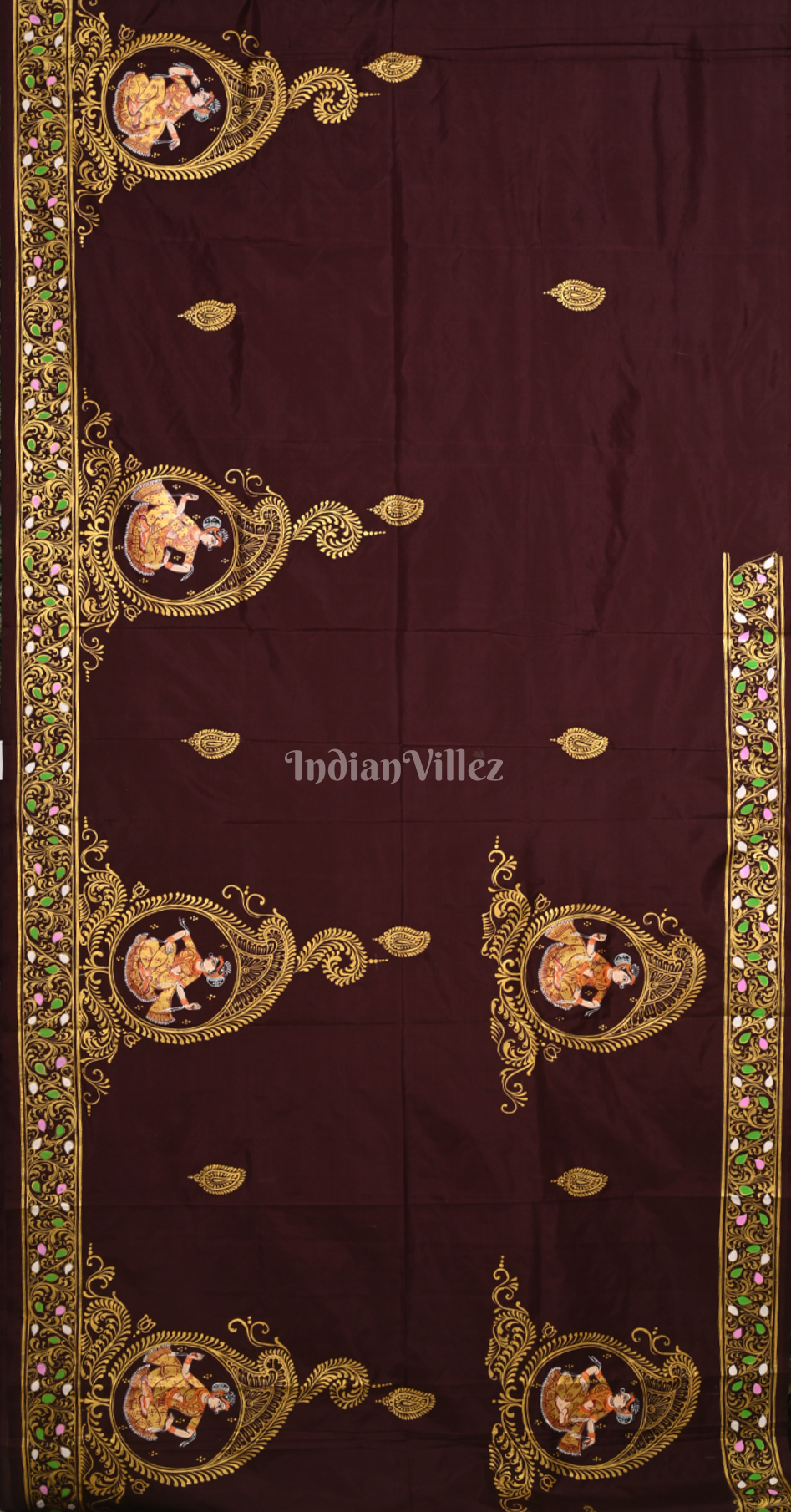 Maroon Doli Barat Hand-Painted Pattachitra Saree