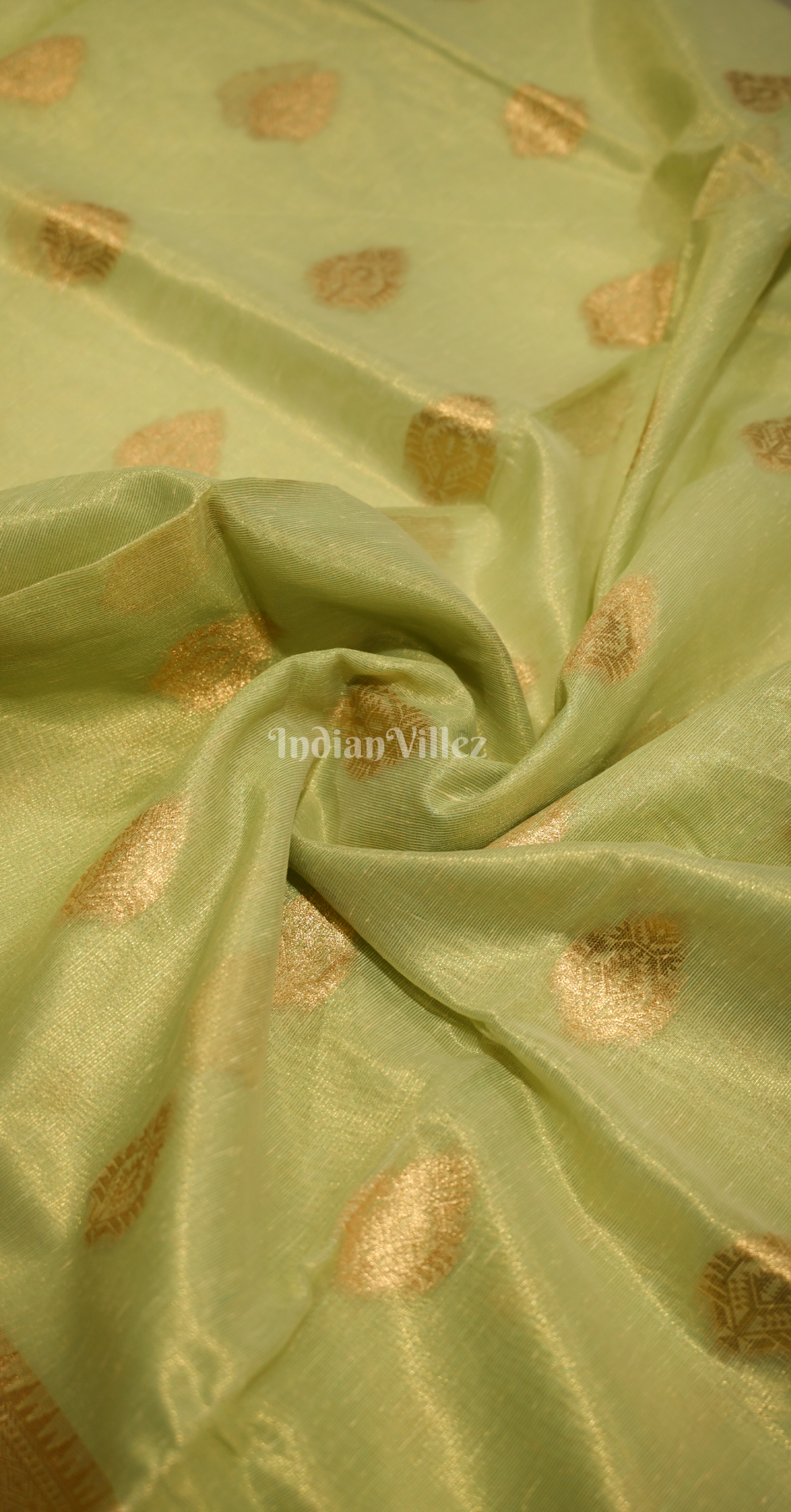 Kiwi Green Kora Tissue Saree With Paithani Pallu