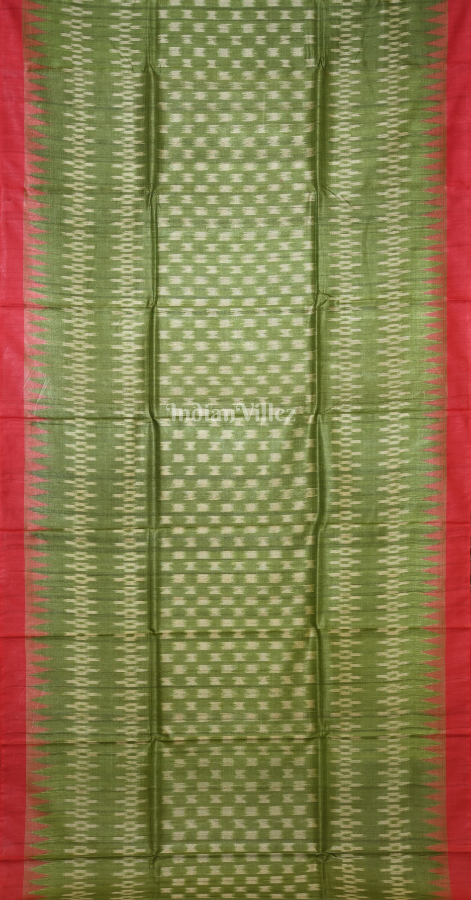 Mehendi Green Red Fine Gopalpur Tussar Silk Saree 