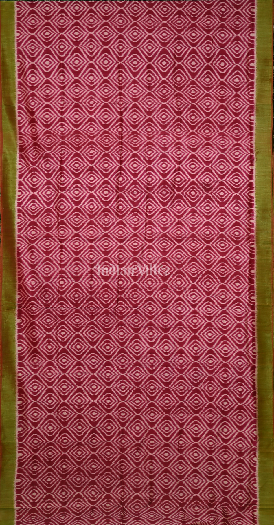 Raspberry Pink Green Diamond Motif Odisha Ikat Contemporary Designer Silk Saree