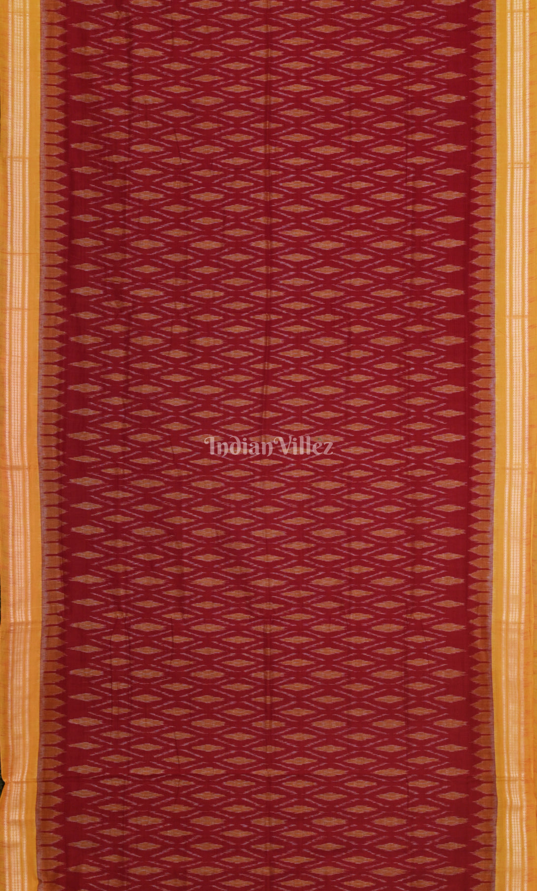 Red Mustard Yellow Odisha Ikat Maniabandha Cotton Saree 