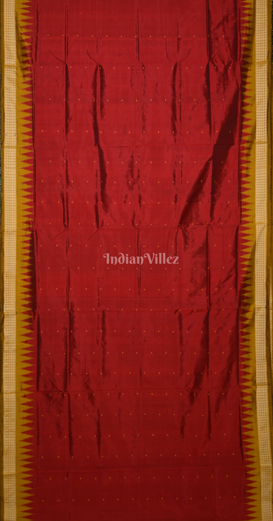 Maroon Mustard Yellow Buti Design Odisha Ikat Bomkai Silk Saree