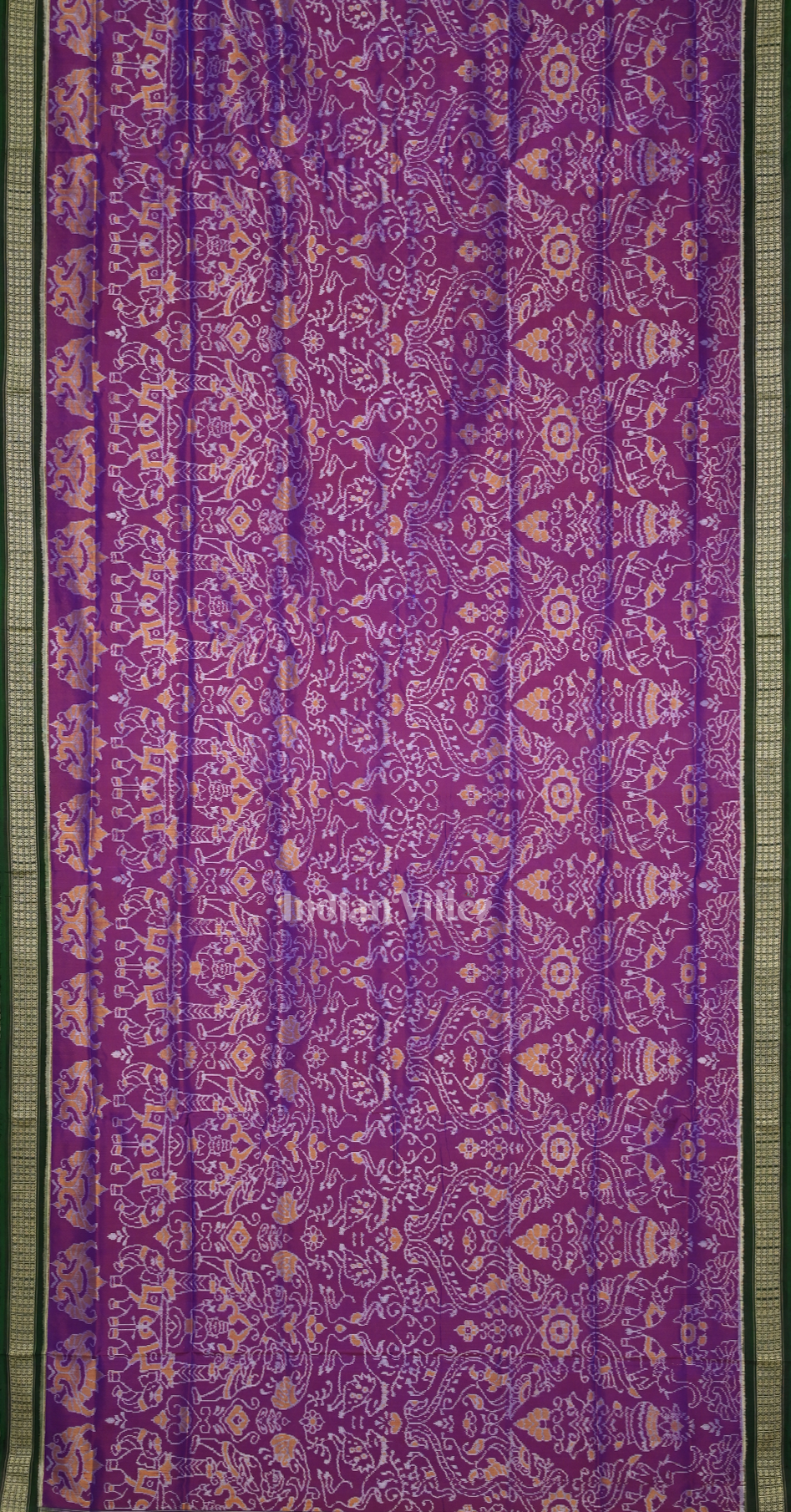 Purple Green Animal & Tree Odisha Ikat Sambalpuri Silk Saree