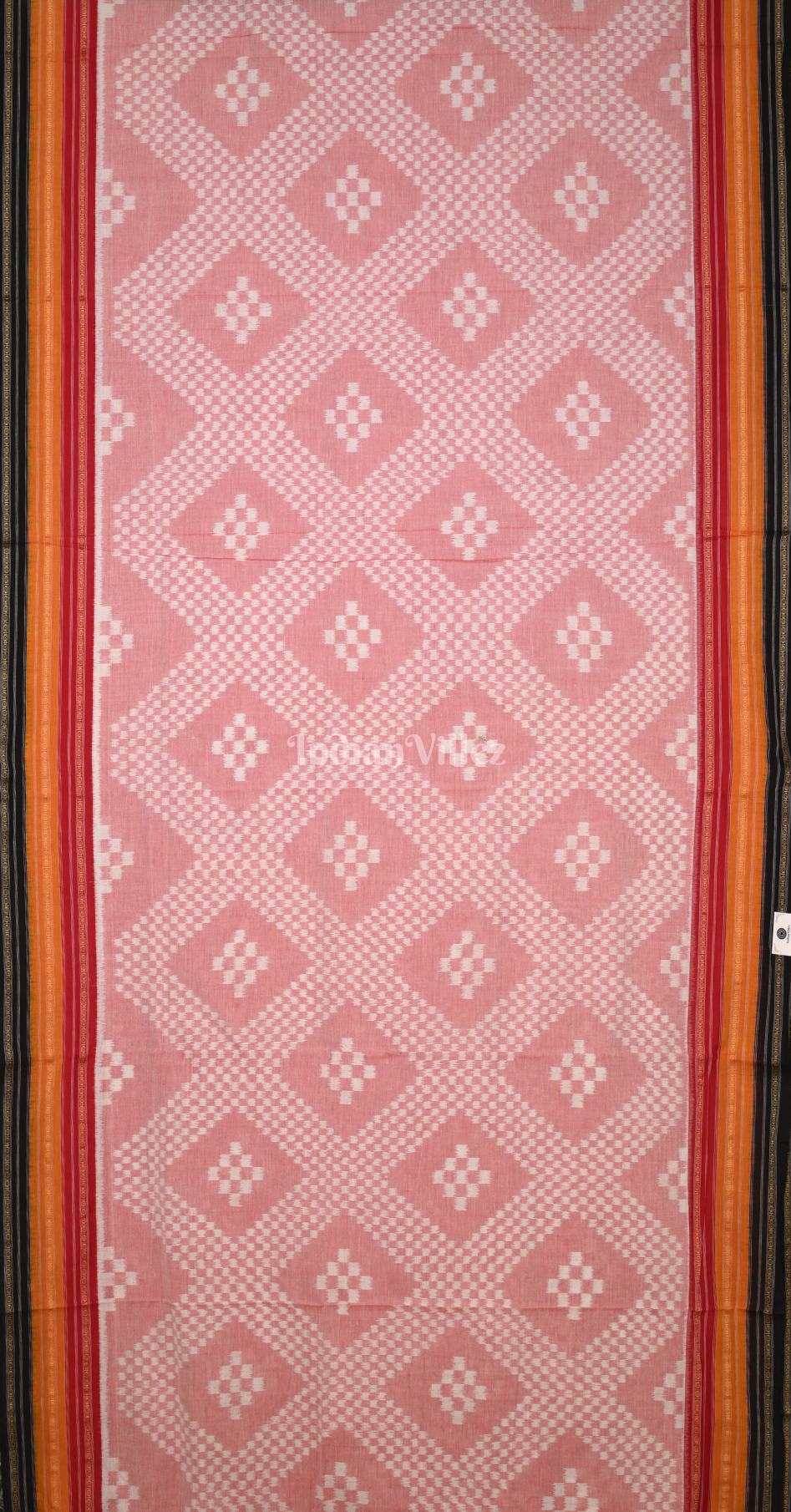 Light Pink Body Pasapali Odisha Ikat Cotton  Saree with Kathiphera Anchal