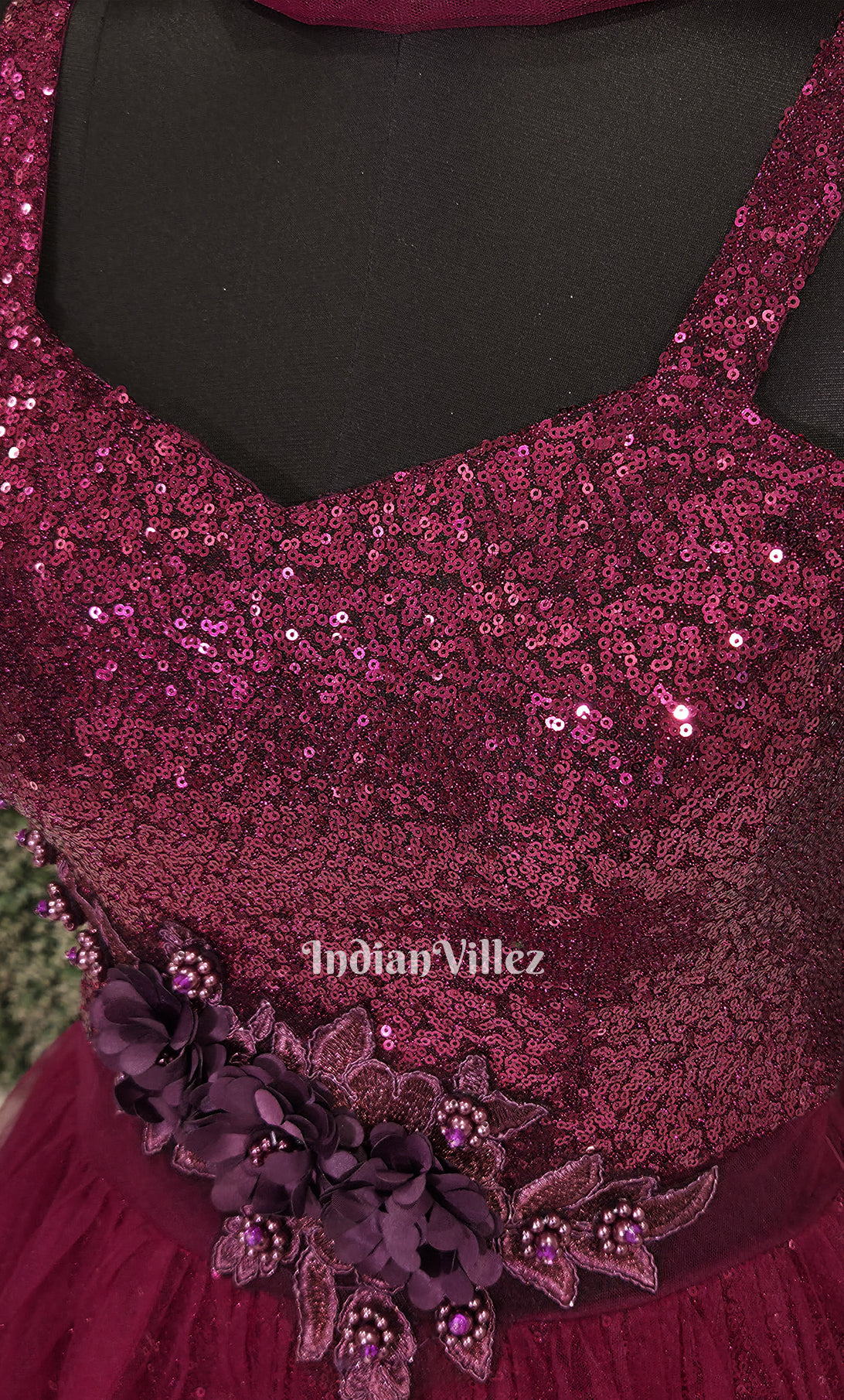 Party Wear  Designer Wine Indowestern Gown with Sequins Embroidery 