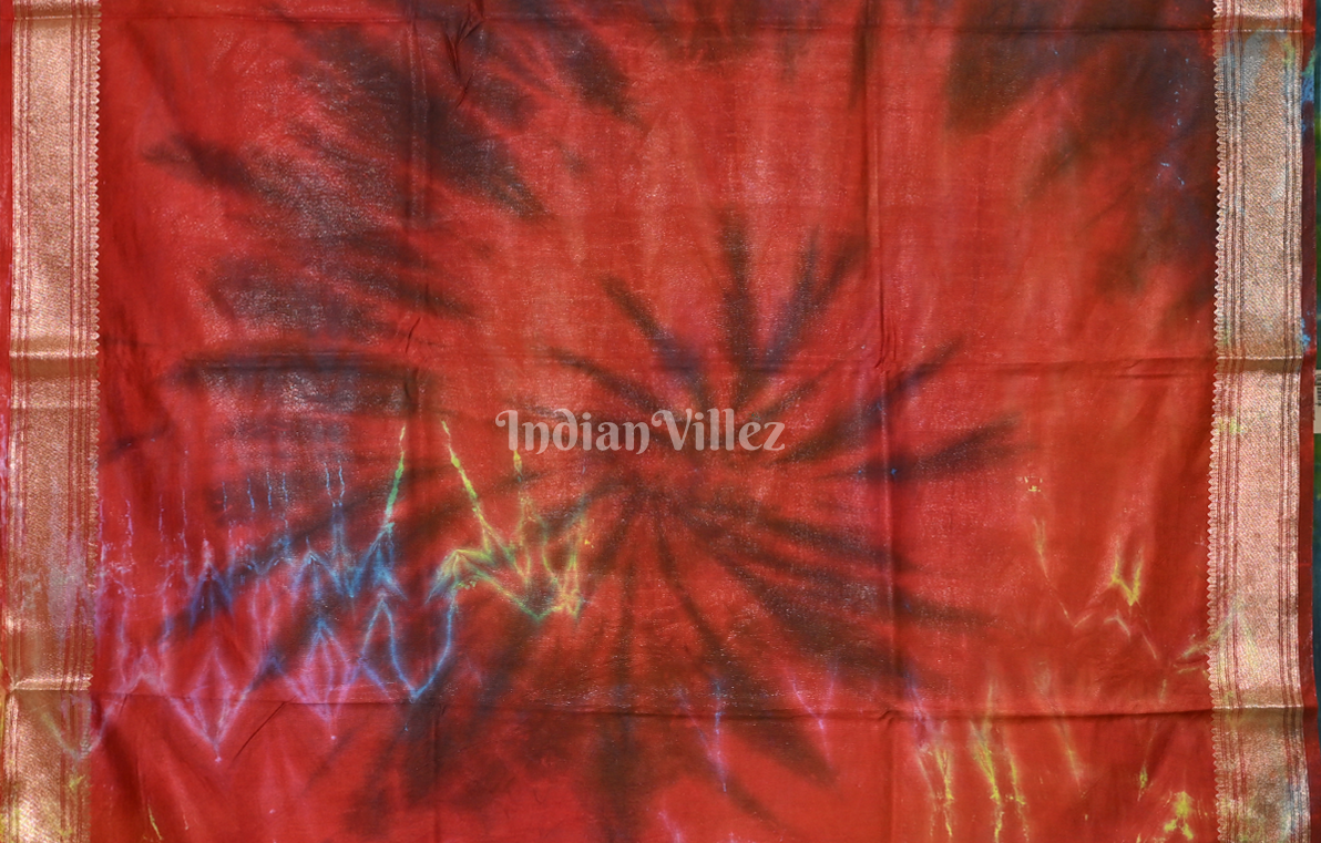 Yellow with Multicolour Tie & Dye Shibori Block Print Cotton Saree 