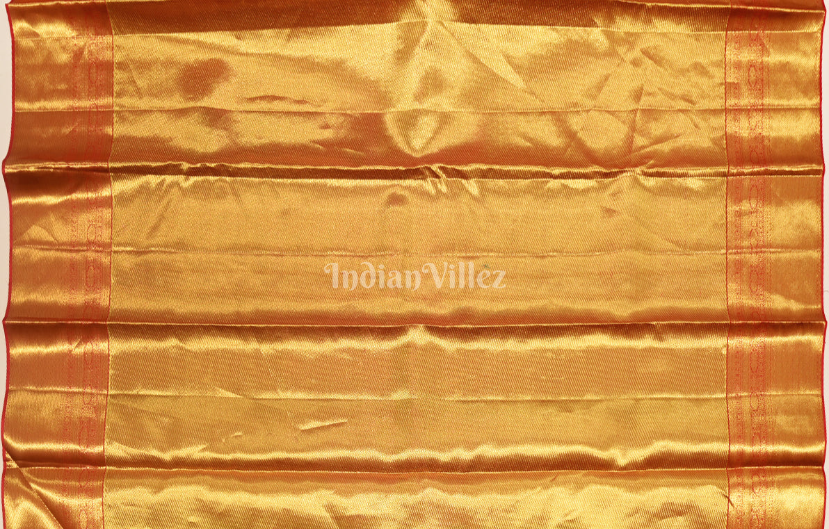  Golden Brocade Pure Kanjivram Silk Saree With Chakram And Annam Motifs 