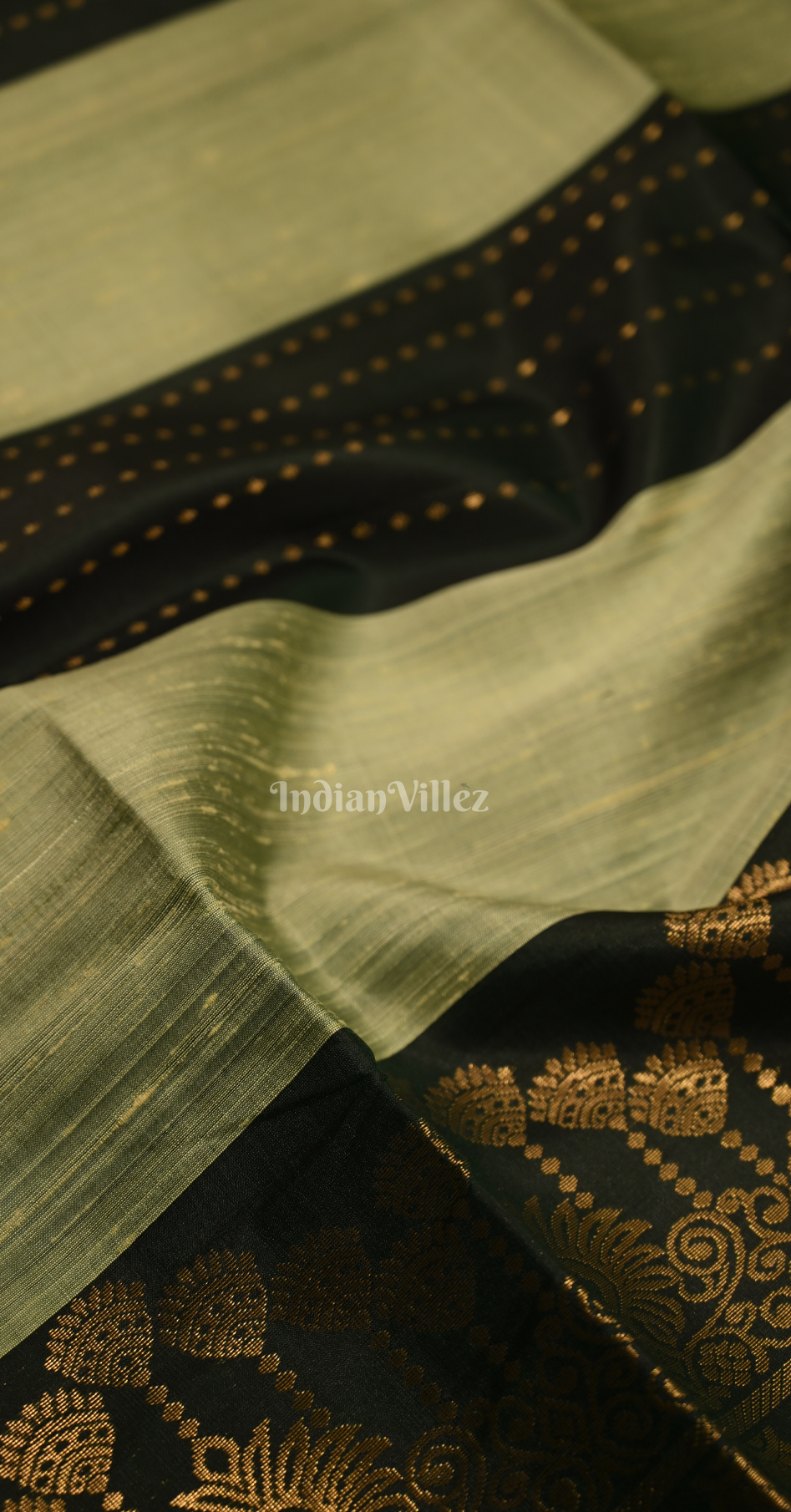 Pista Green Black Stripped Zari Pure Kanjivaram Soft Silk Saree