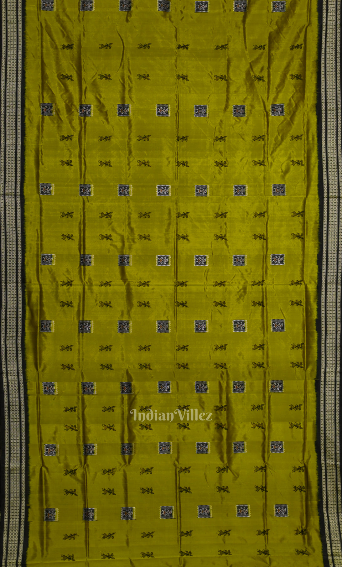 Mehendi Green Black Tribal Theme Sambalpuri Silk Saree 