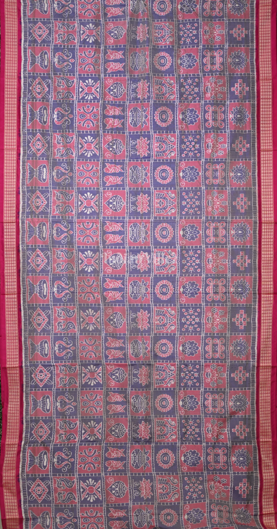 Exclusive  Grey Rani Pink Nabakothi Odisha Ikat Sambalpuri Silk Saree 
