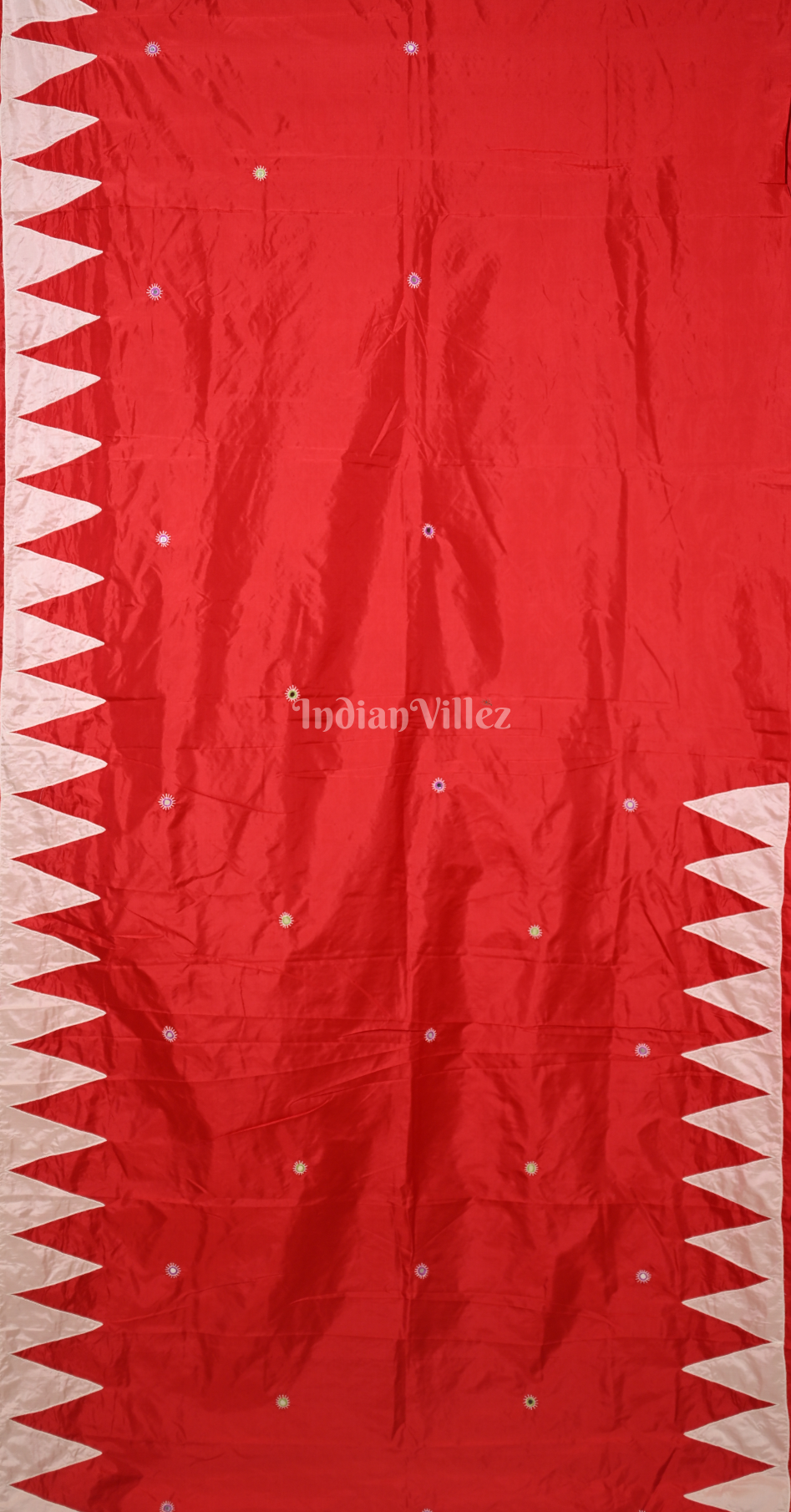 Red Vat Savitri Theme Hand Embroidered Applique Work Saree 