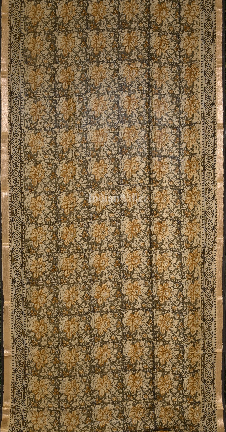 Cream with Multicolour Block Printed Bagru Cotton Saree 