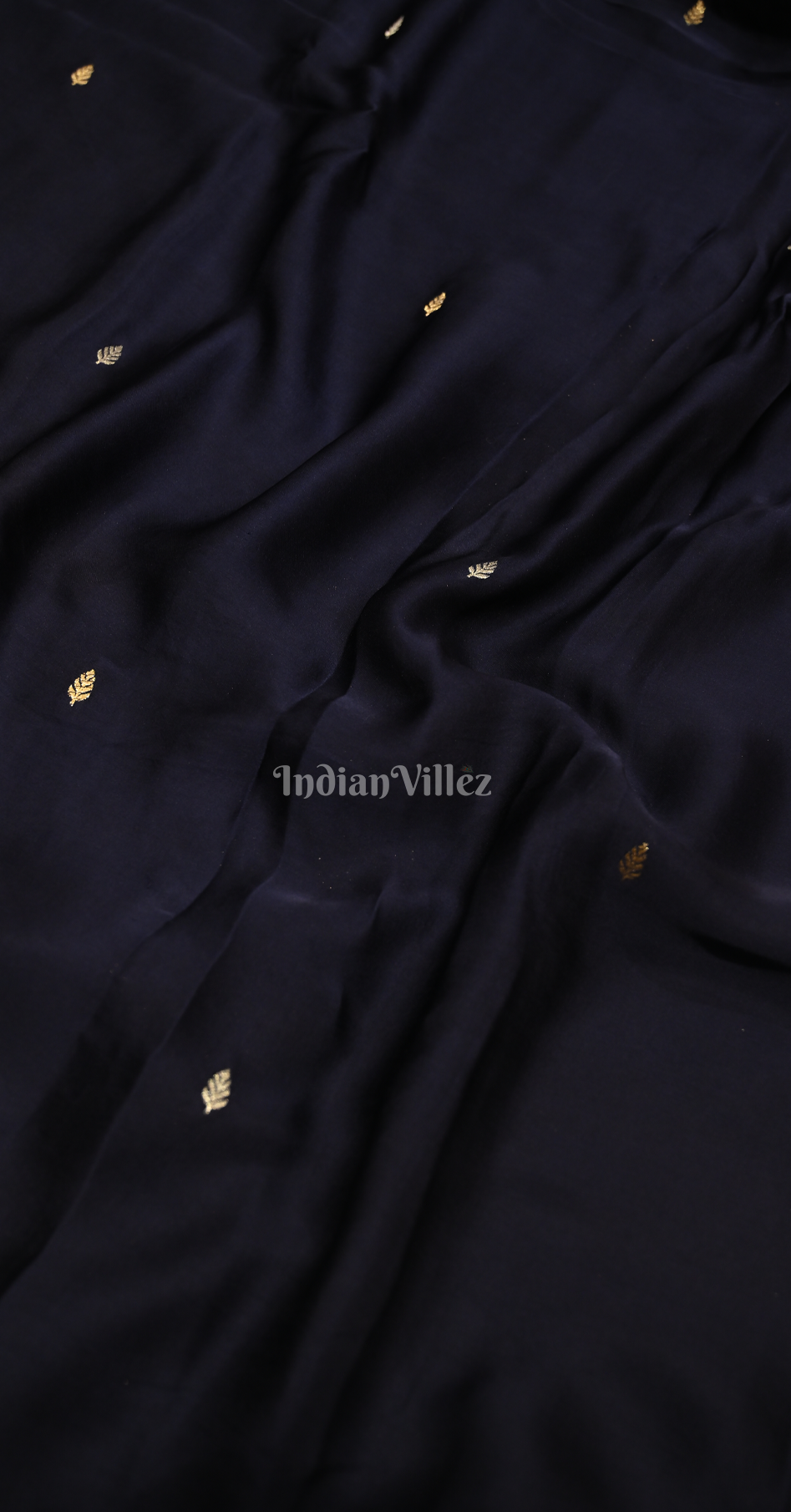 Navy Blue Pure Satin Crepe Silk Banarasi Saree 